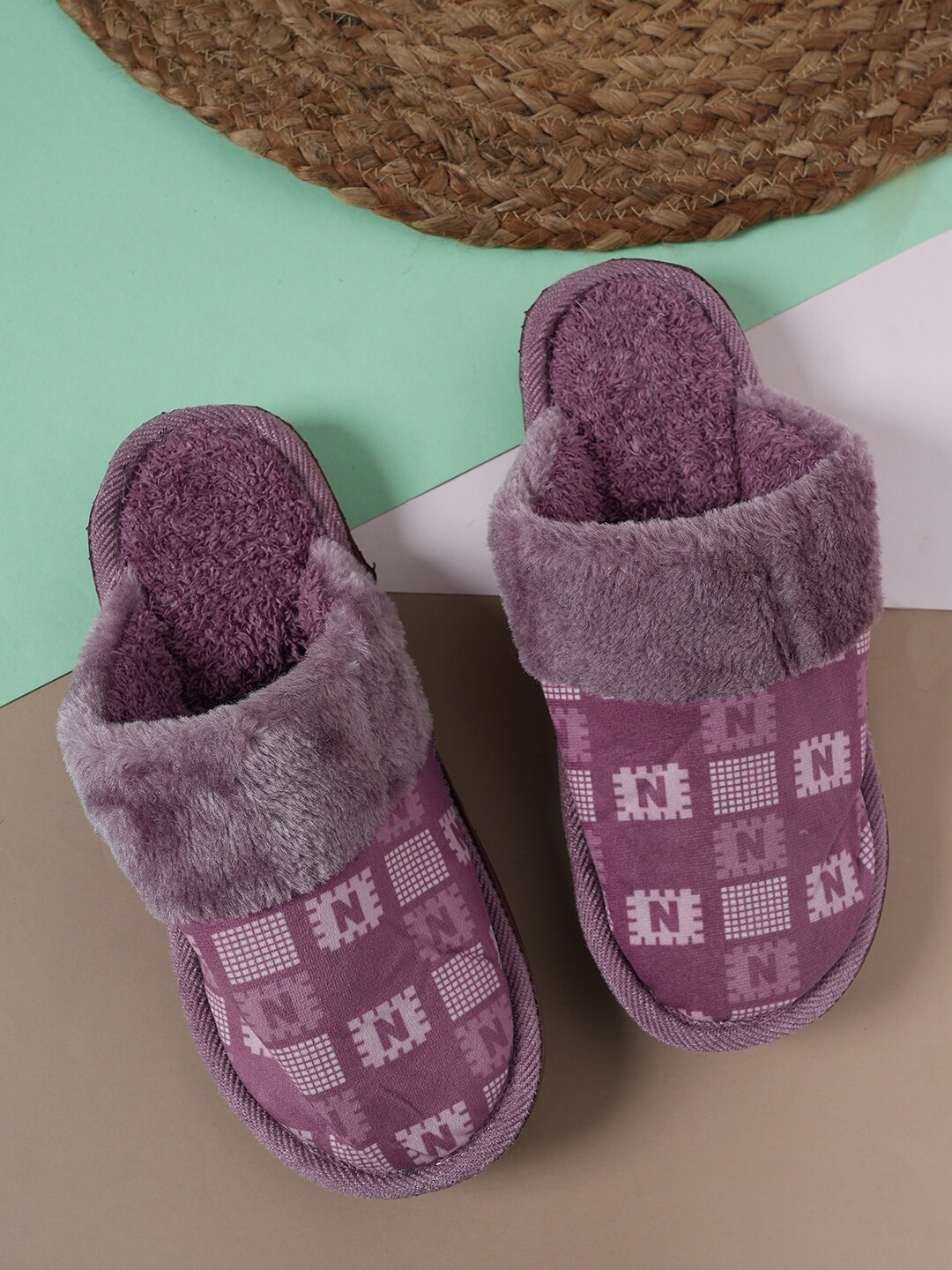 SAPATOS Unisex Printed Fur Room Slippers