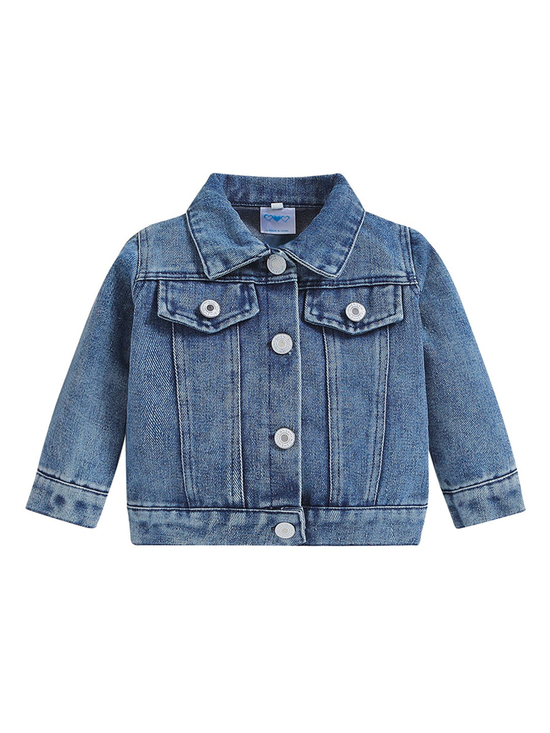 StyleCast Girls Blue Spread Collar Patchwork Denim Jacket