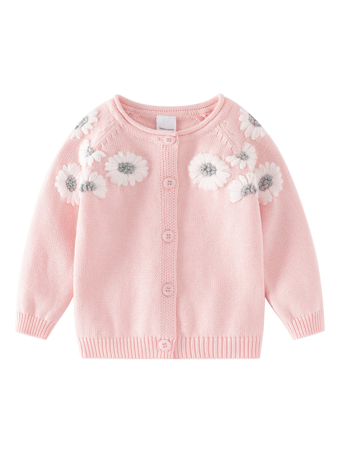 StyleCast Girls Pink Floral Embroidered Collarless Cotton Tailored Jacket