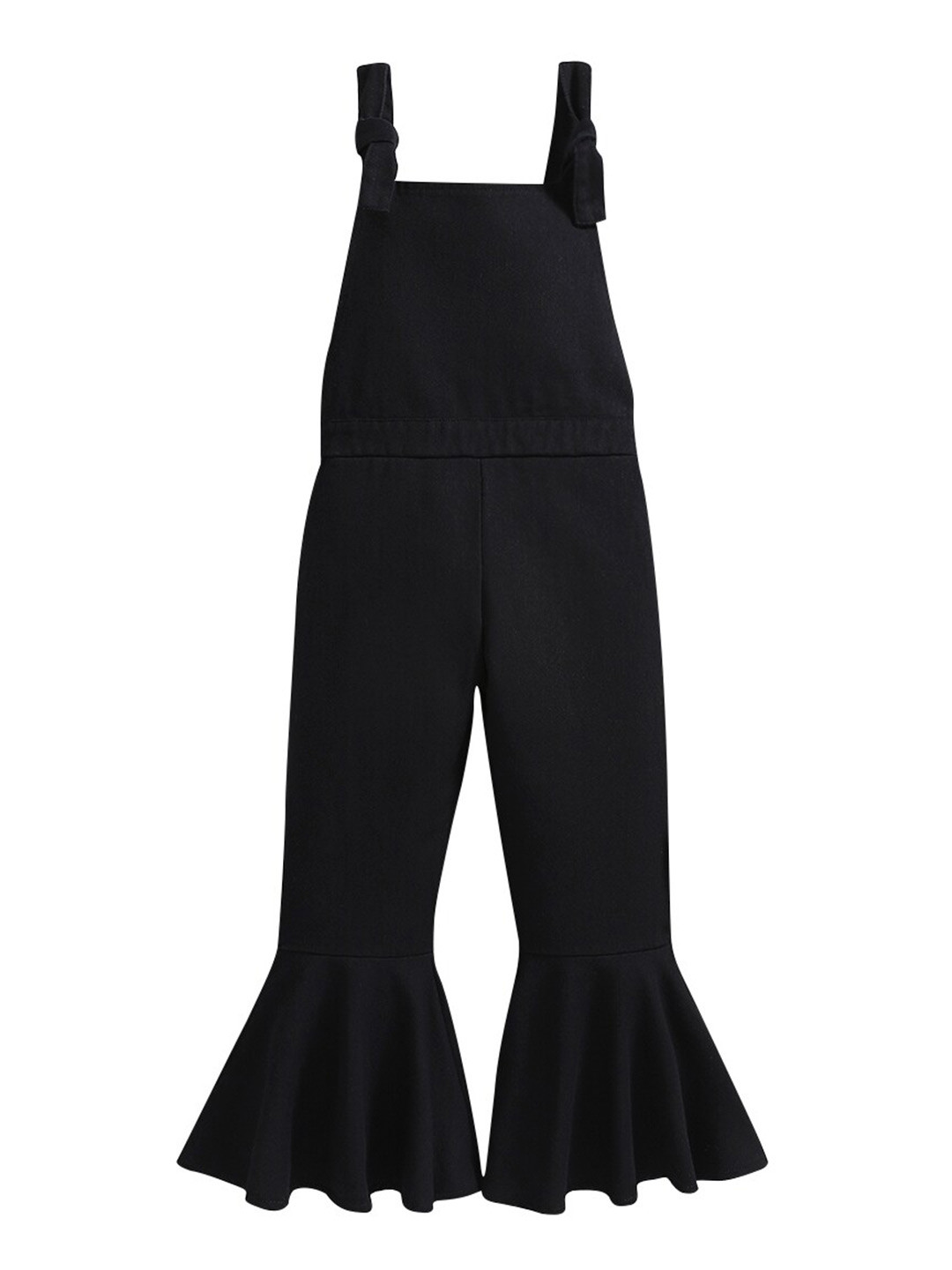 StyleCast Girls Black Shoulder Straps Sleeveless Ruffled Capri Jumpsuit