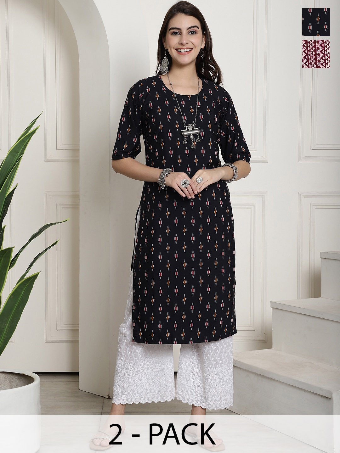 7Threads Selection Of 2 Ethnic Motifs Printed Summer Sheers Crepe Kurta