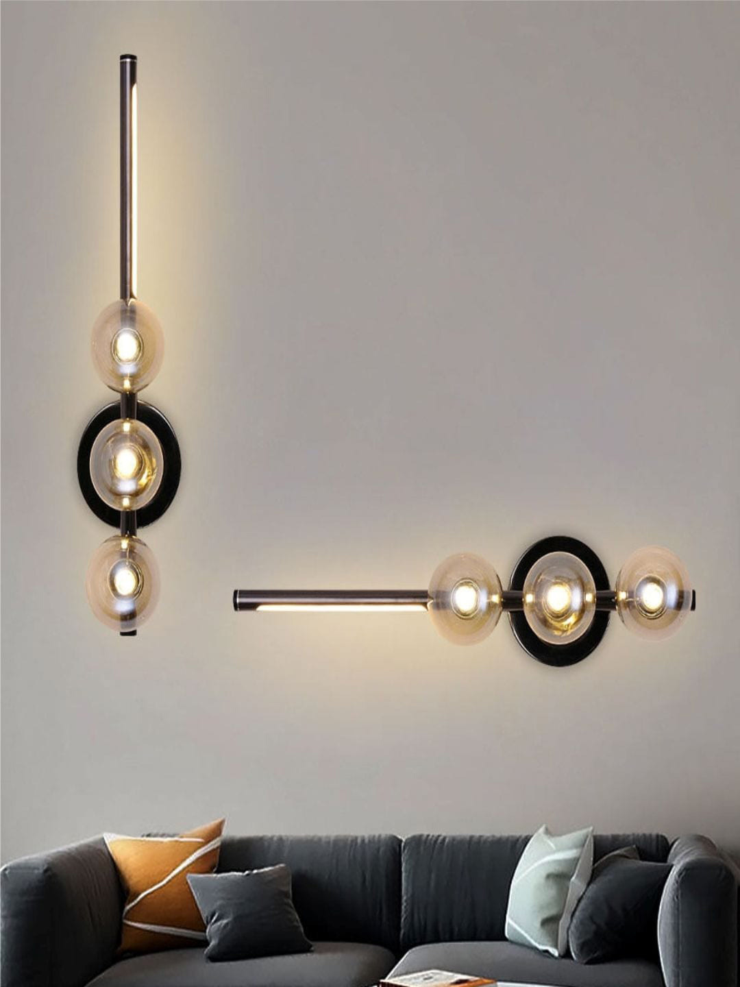 The Art House Gold Toned & Black 2 Pieces Smokey Glass Bubble Wall Lamp