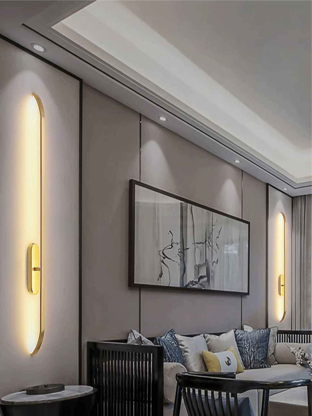 The Art House Gold Toned Simple Linear Copper Creative Bedside 3 Colour Mode LED Wall Lamp