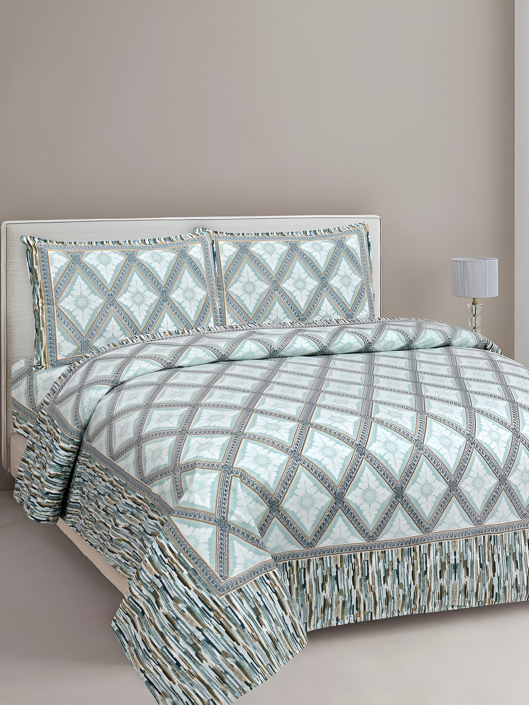 Urban Jaipur Teal Ethnic Motifs Cotton 186 TC King Fine Bedsheet with 2 Pillow Covers-93 x 108 inches