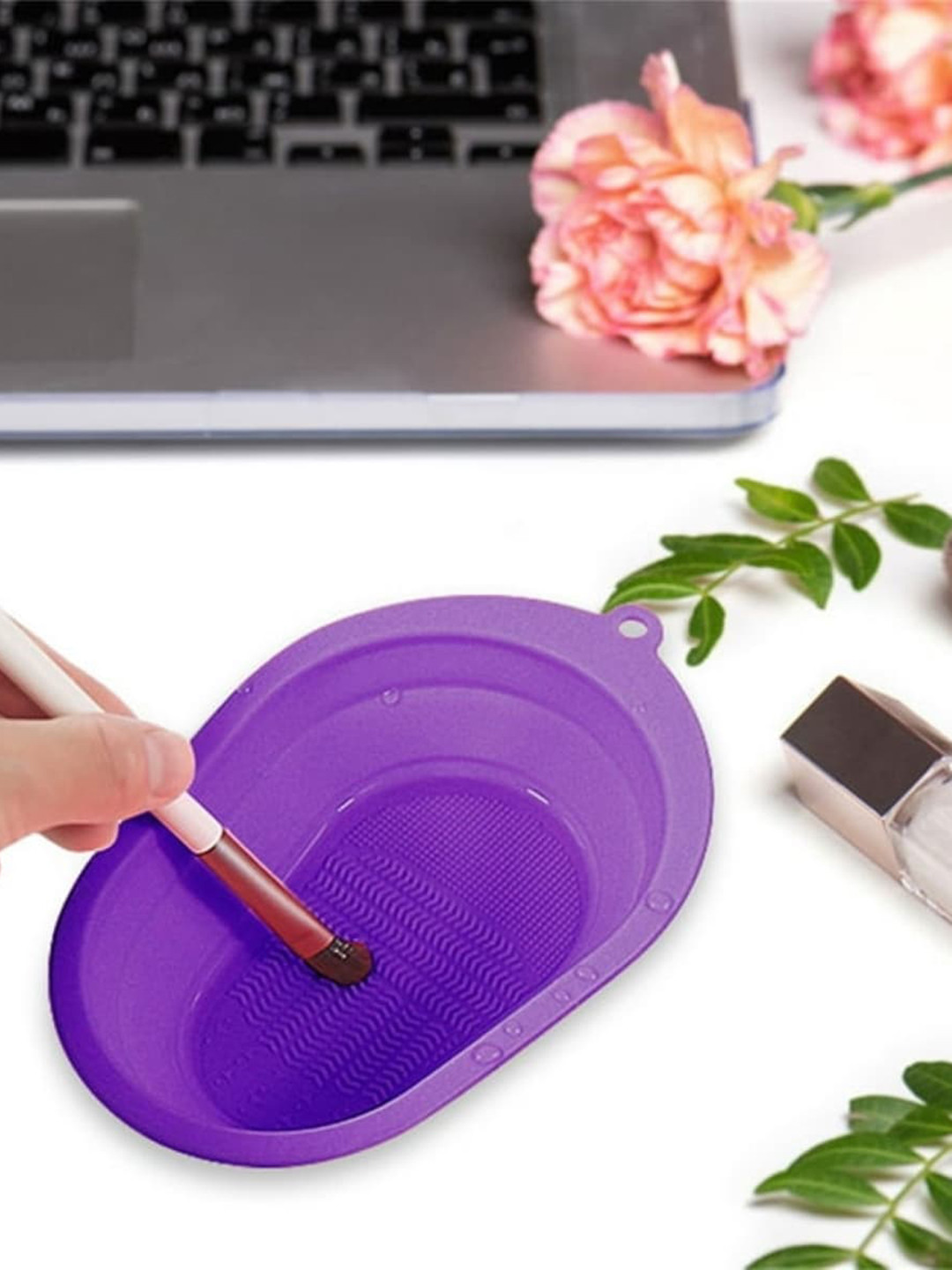 FEELHIGH Silicon Makeup Brush Cleaning Bowl & Washing Tool Scrubber - Purple