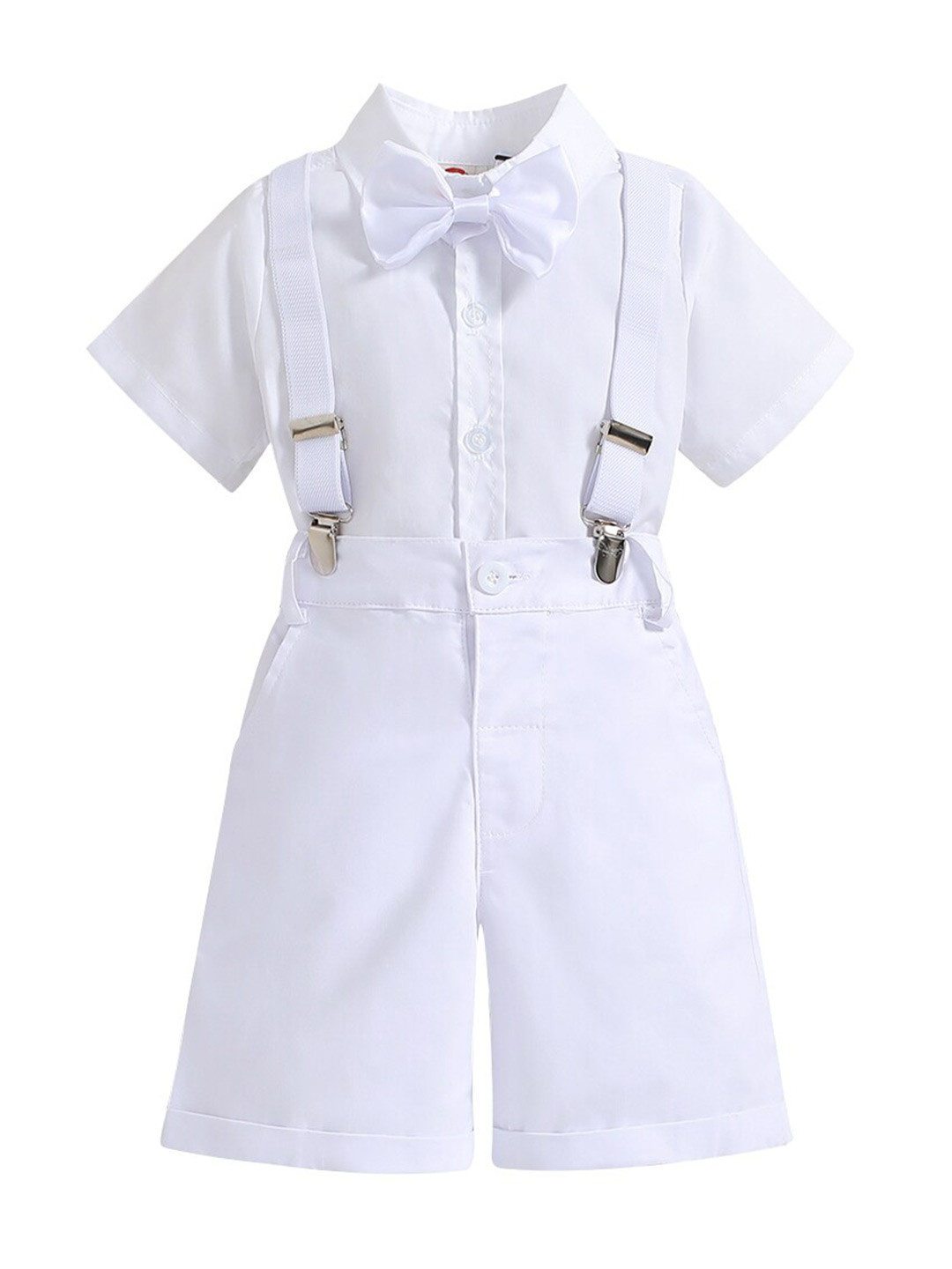 StyleCast Boys White Shirt Collar Short Sleeves Shirt With Shorts & Suspenders