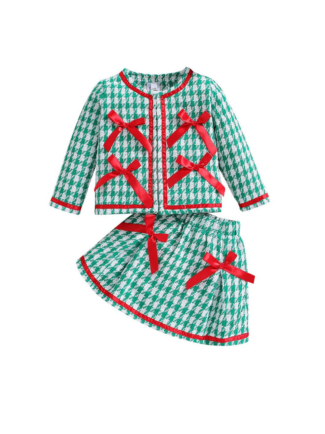 StyleCast Girls Green Checked Top With Skirt