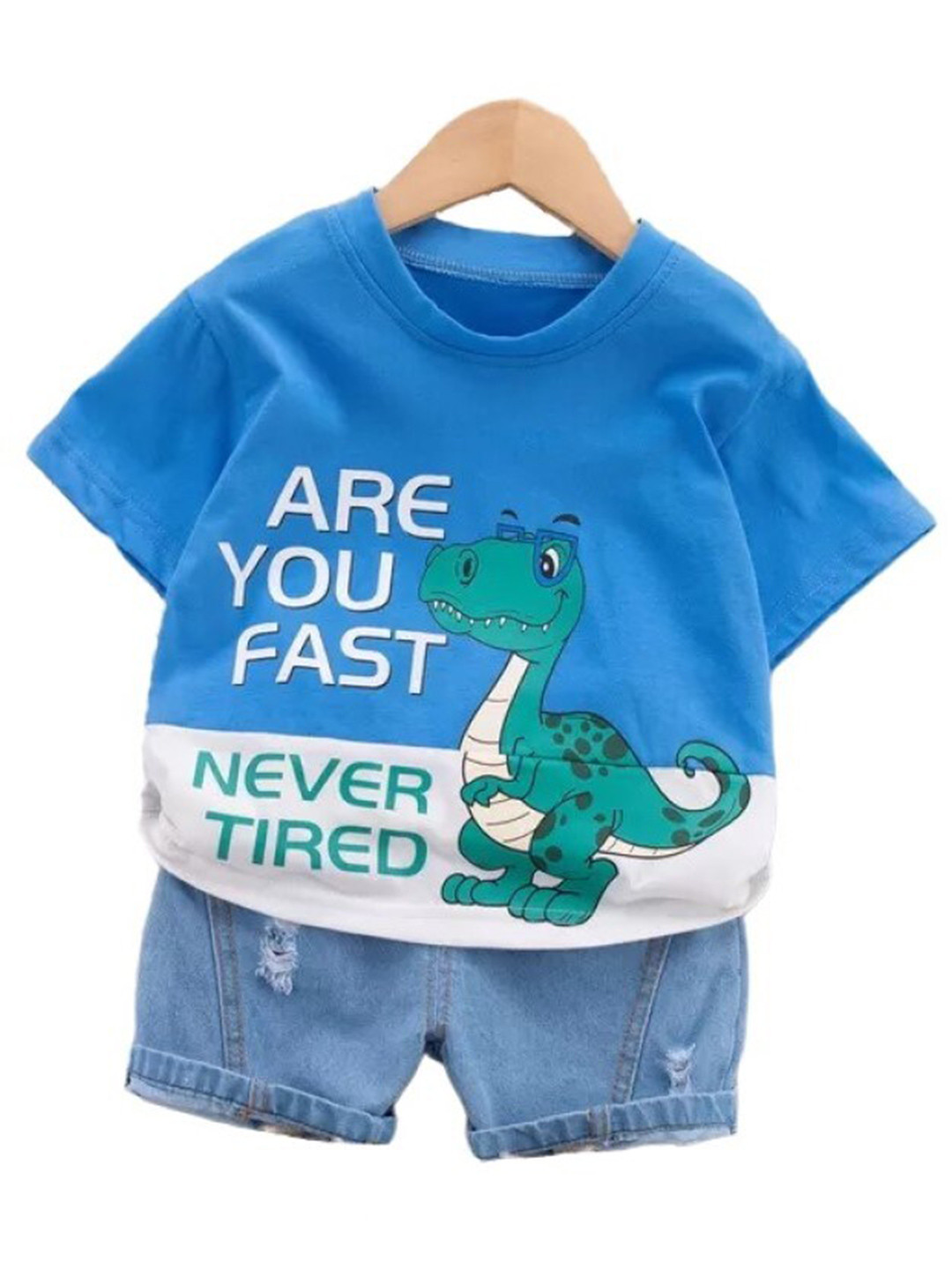 StyleCast Kids Blue Printed Pure Cotton T-shirt with Shorts