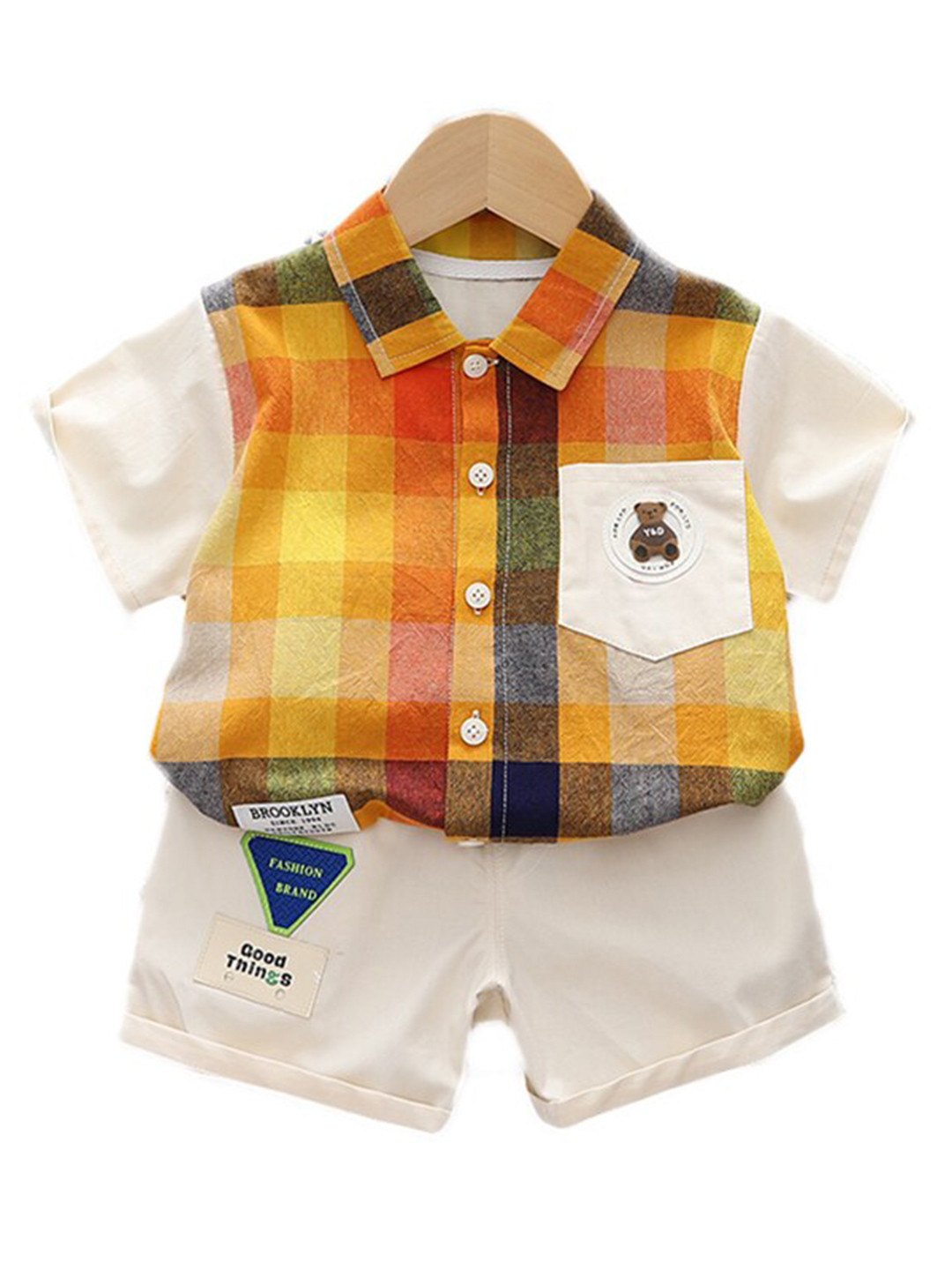 StyleCast Kids Orange Checked Pure Cotton Shirt with Shorts