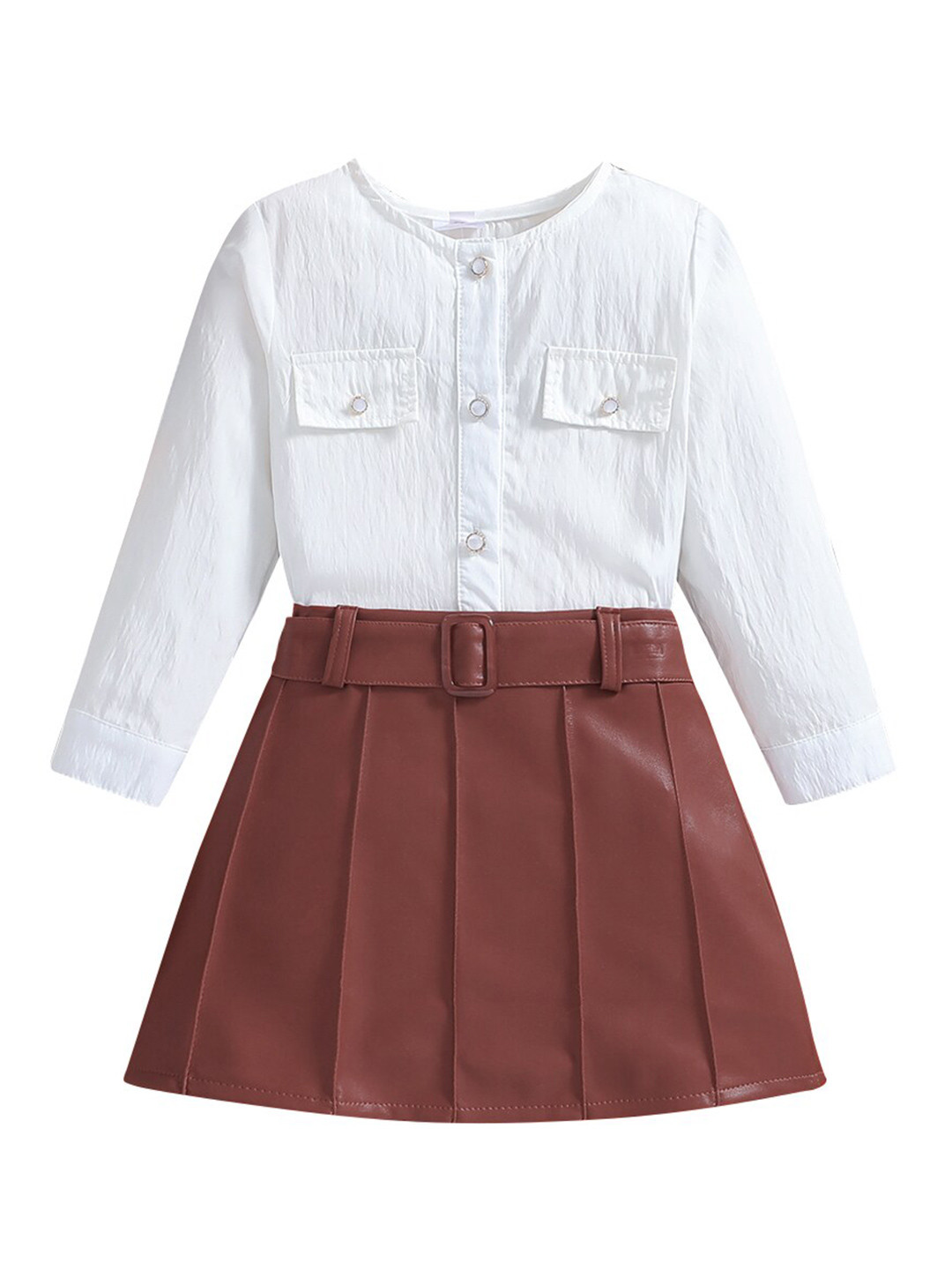 StyleCast Girls White Long Sleeves Top With Skirt