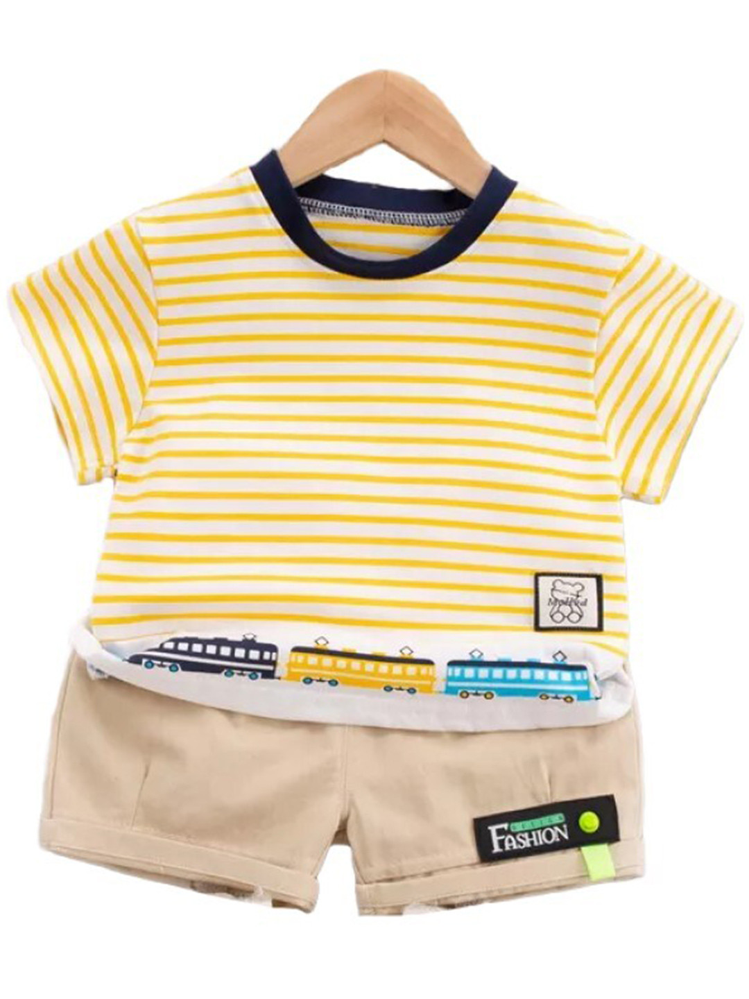 StyleCast Kids Yellow Striped Pure Cotton T-shirt With Shorts