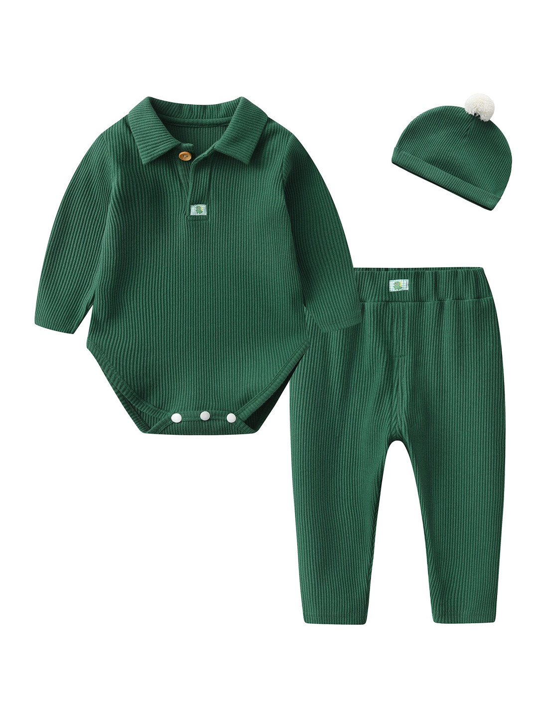 StyleCast Kids Green Striped Pure Cotton Bodysuit with Pyjamas