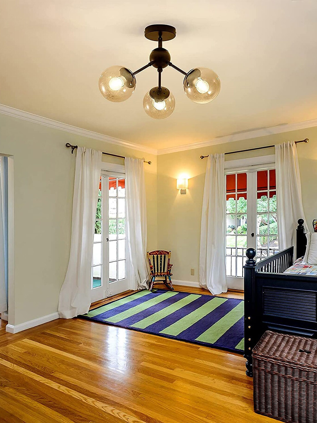 MFD HOME FURNISHING Black & Yellow Chandelier 3-Light Ceiling Lamp