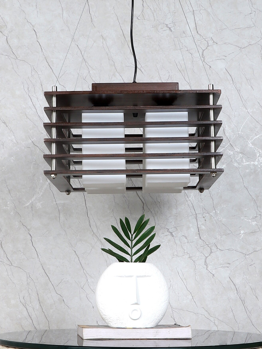 MFD HOME FURNISHING Brown Square Shaped Hanging Ceiling Lamp