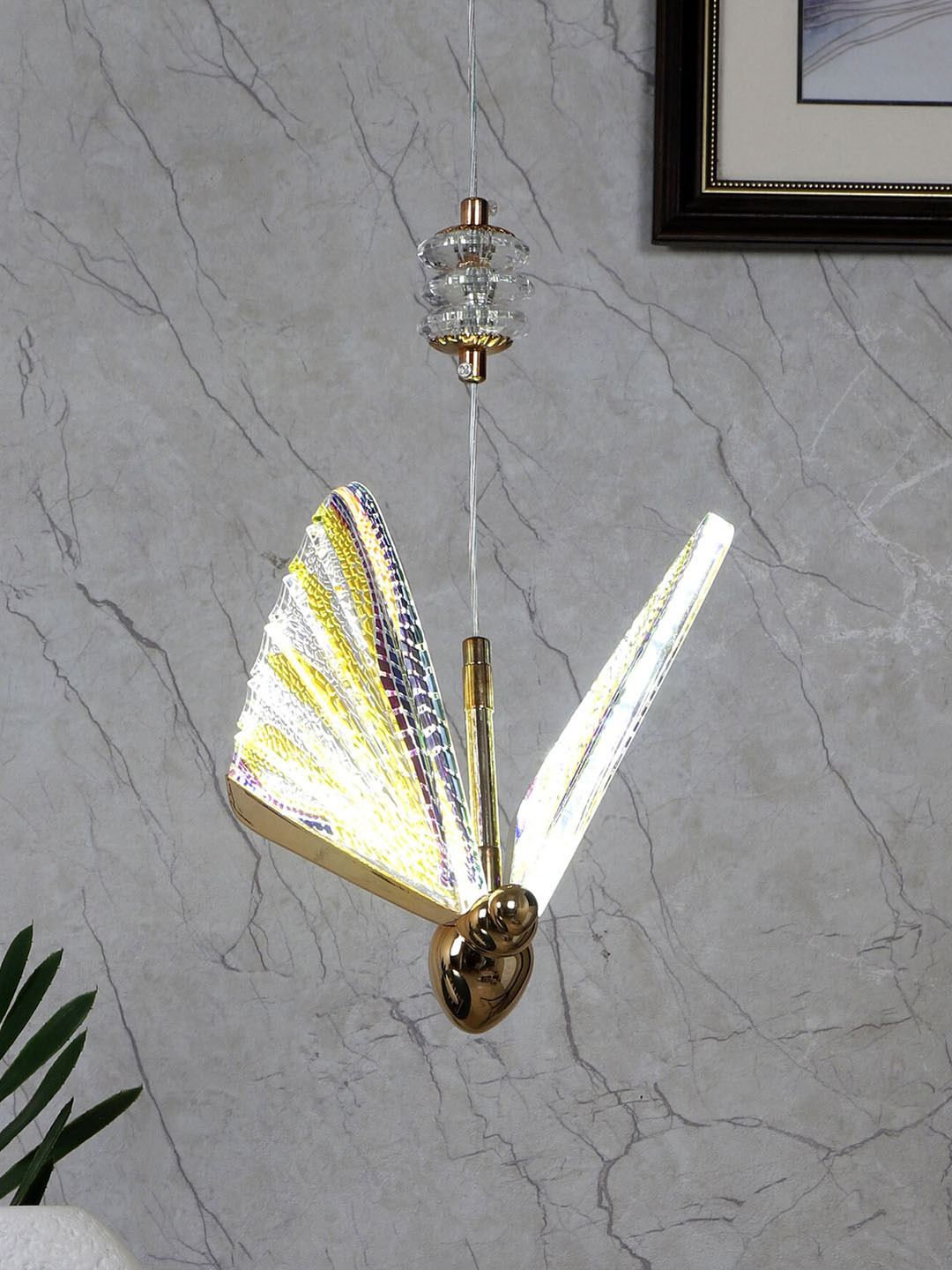 MFD HOME FURNISHING Yellow & White Solid Acrylic Butter Fly Pendant Ceiling Lamp