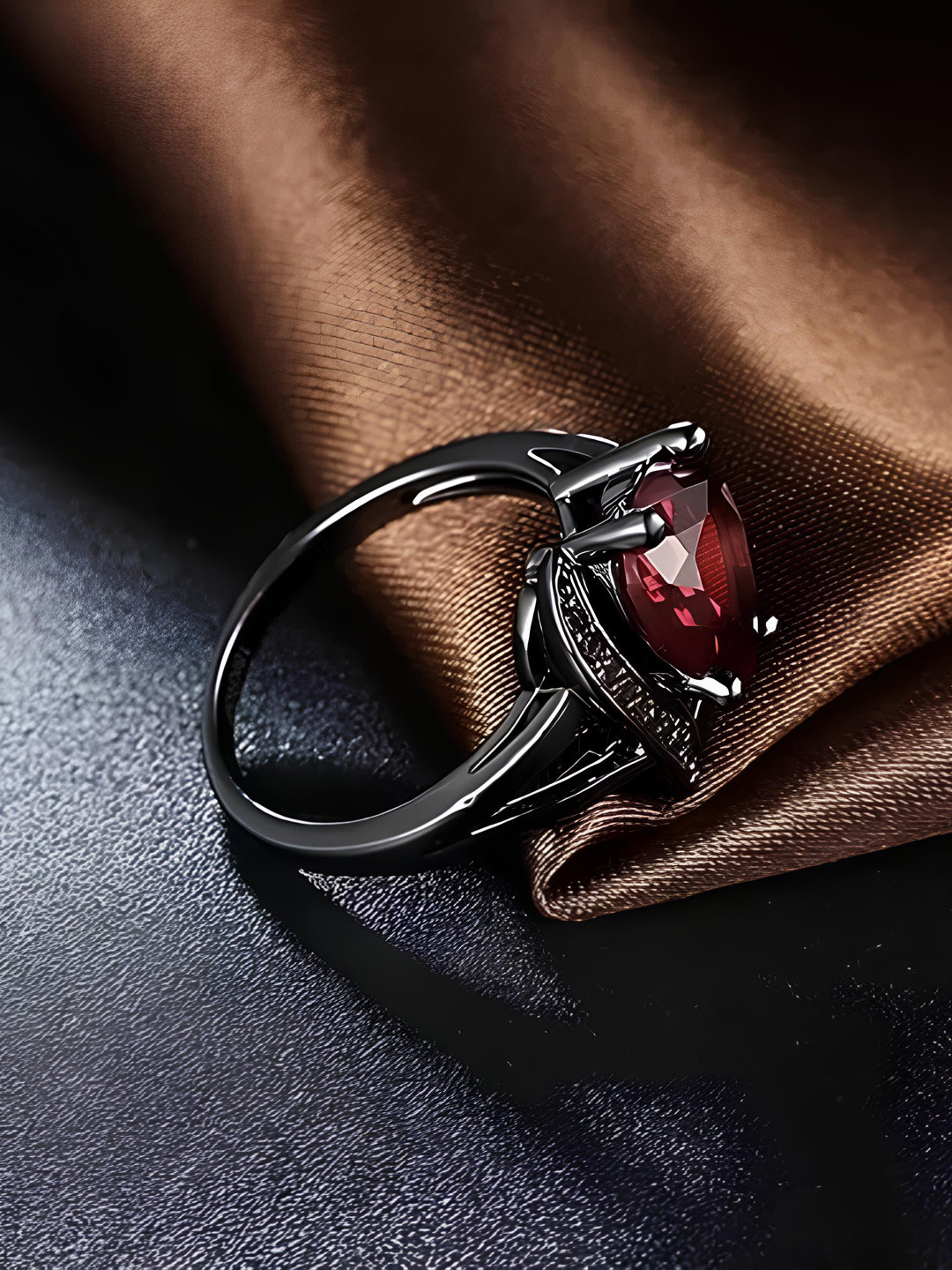 KARISHMA KREATIONS Rhodium-Plated CZ Studded Valantine Blood Heart Finger Rings