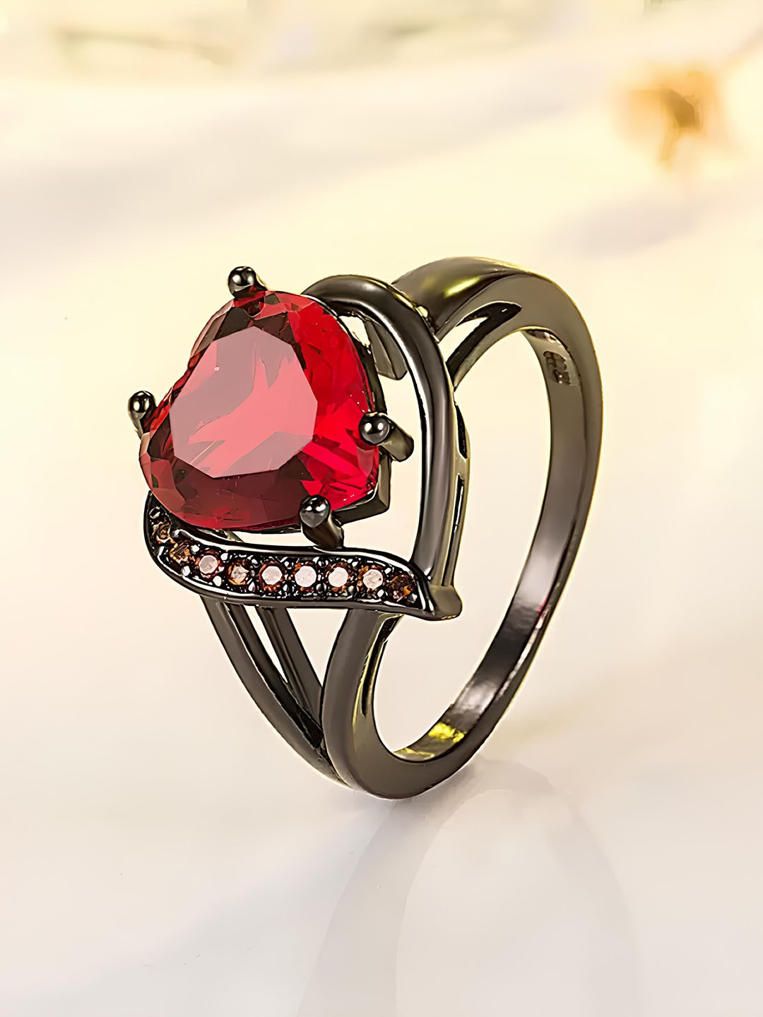 KARISHMA KREATIONS Rhodium-Plated CZ Studded Valantine Blood Heart Finger Rings