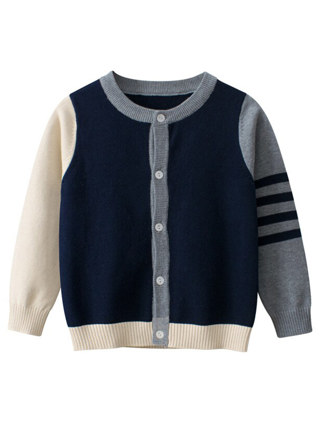 StyleCast Boys Grey & Navy Blue Colourblocked Cotton Cardigan