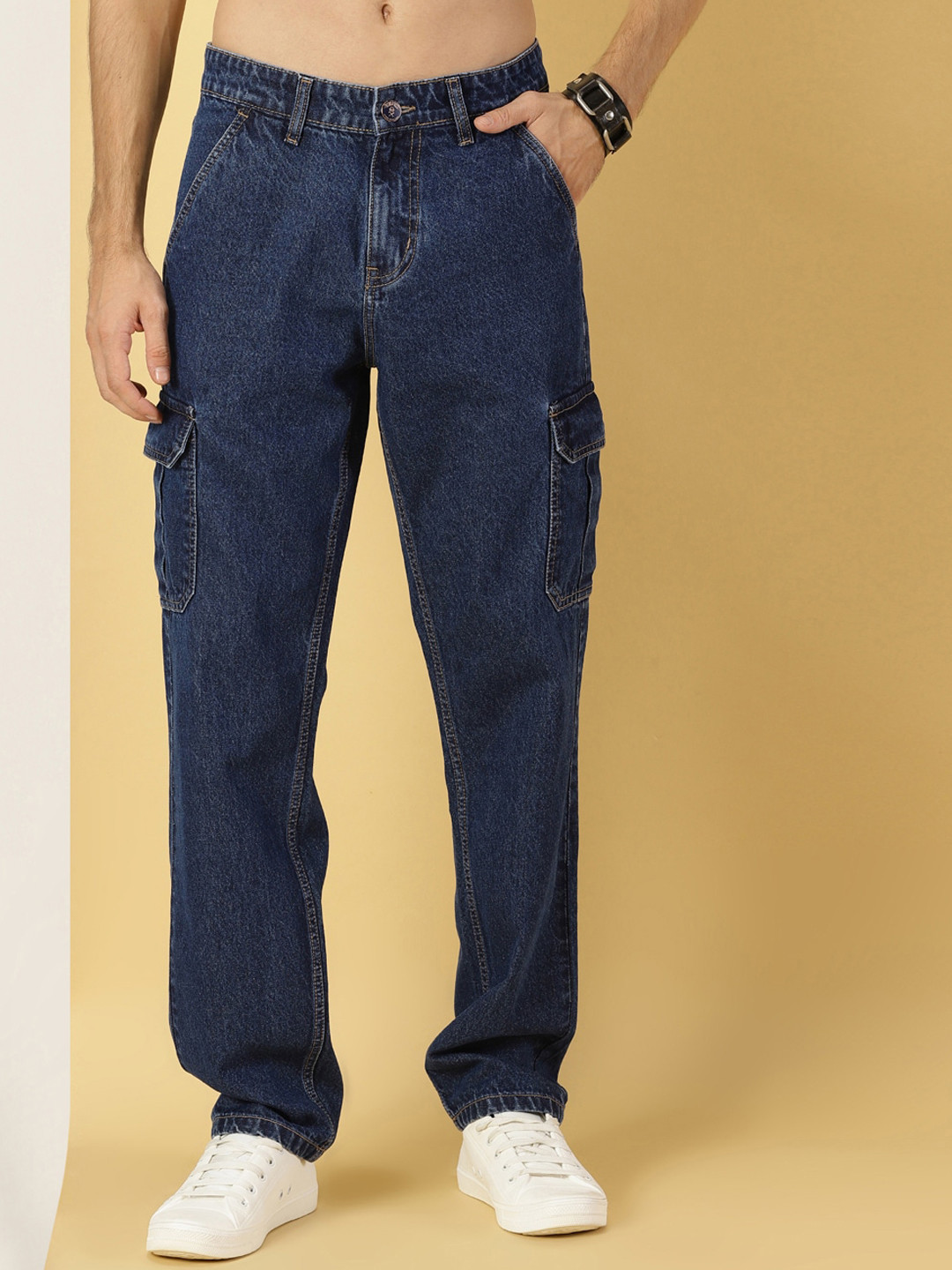 Thomas Scott Men Loose Relaxed Fit Mid-Rise Clean Look Cotton Jeans