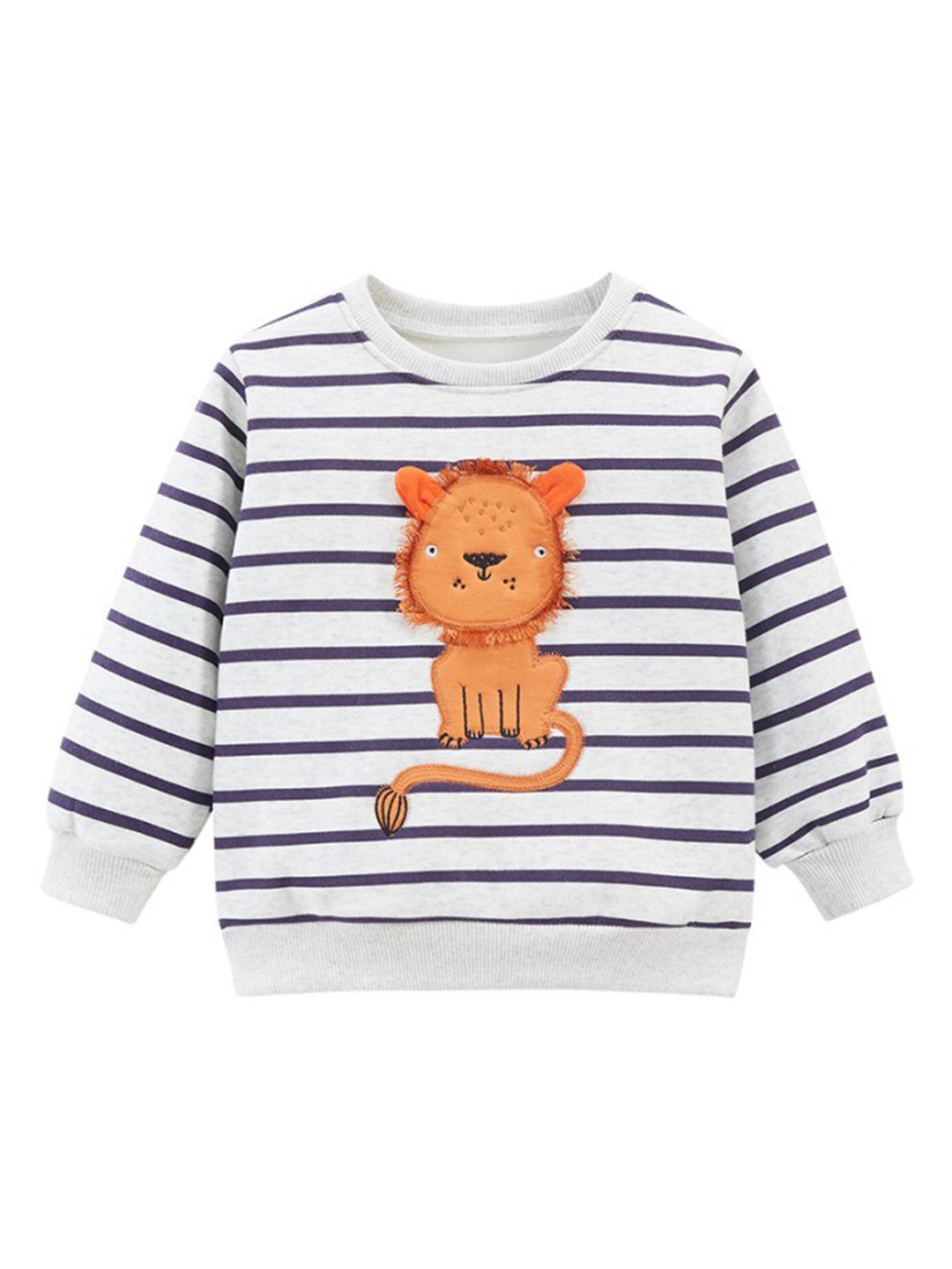 StyleCast Boys White Striped Long Sleeve Applique Cotton Pullover Sweatshirt