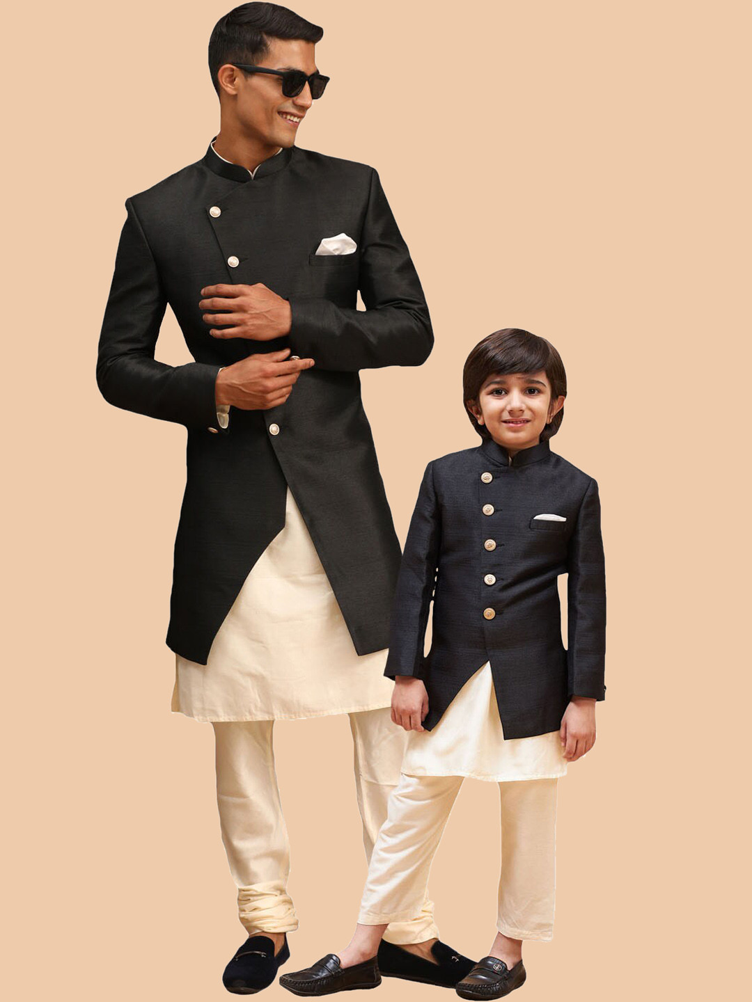 VASTRAMAY Boys Angrakha Style Slim-Fit Indo Western Sherwani