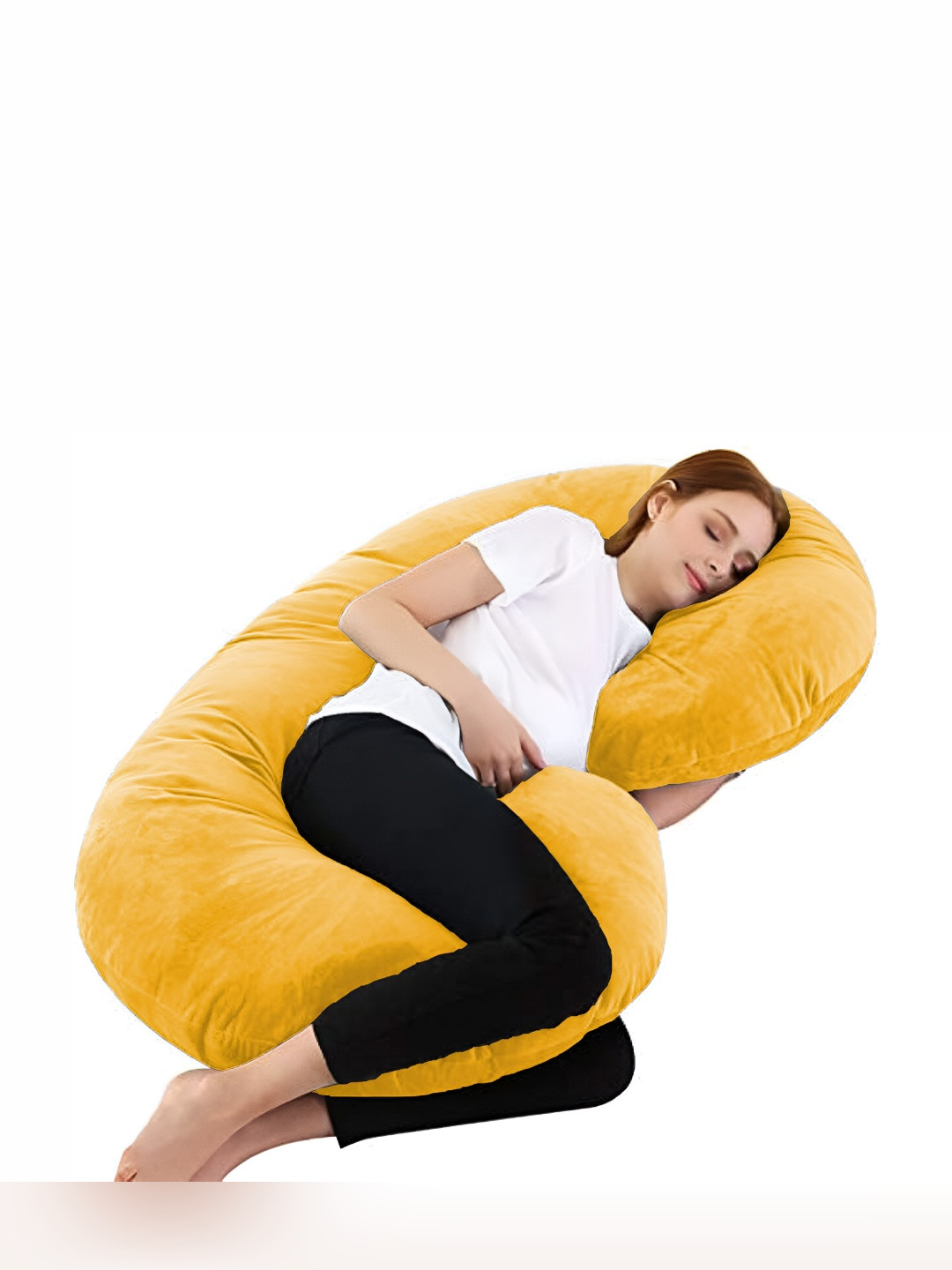 Mom's Moon Gold Solid Faux Velvet Lightweight Firm Fibre Maternity Pillow-25.4 x 76.3 x 135 cm