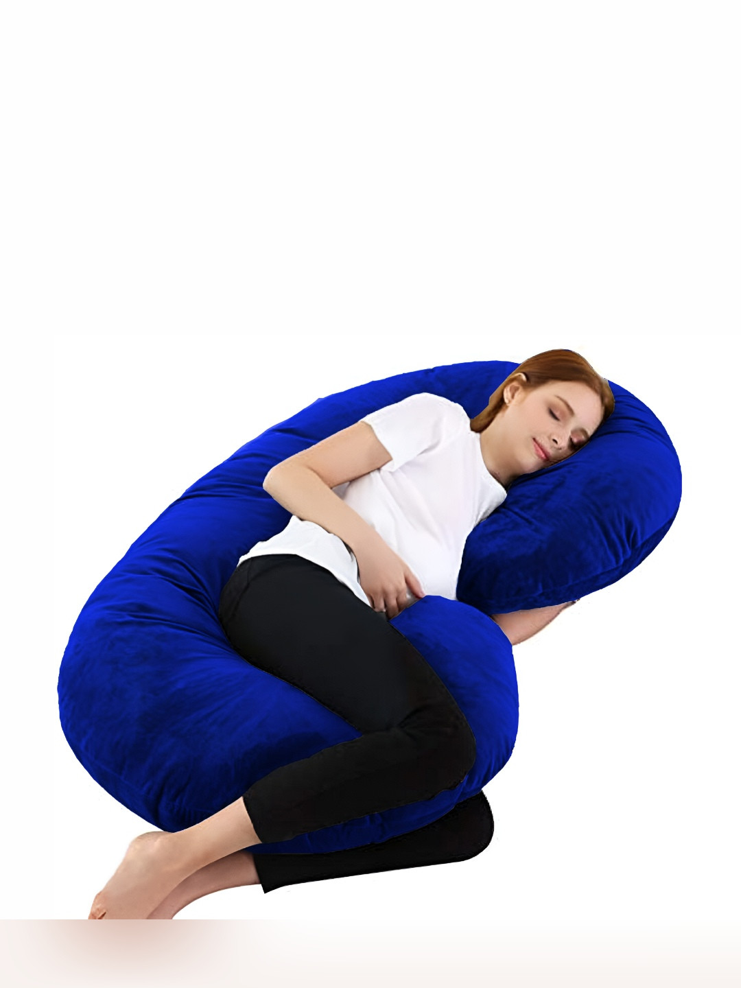 Mom's Moon Blue Solid Faux Velvet Lightweight Firm Fibre Maternity Pillow-25.4 x 76.3 x 135 cm