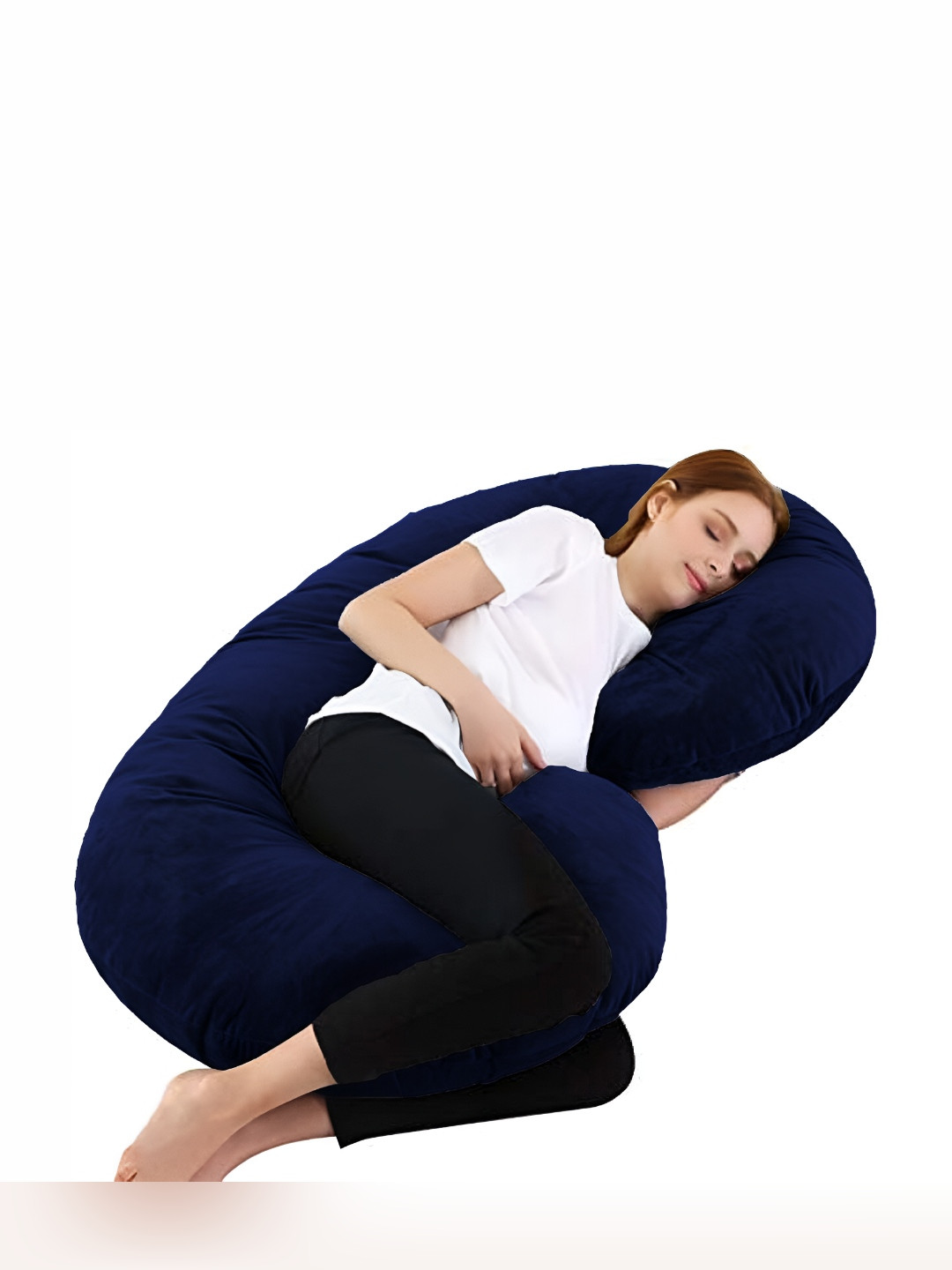 Mom's Moon Navy Blue Solid Faux Velvet Lightweight Firm Fibre Maternity Pillow-25.4 x 76.3 x 135 cm