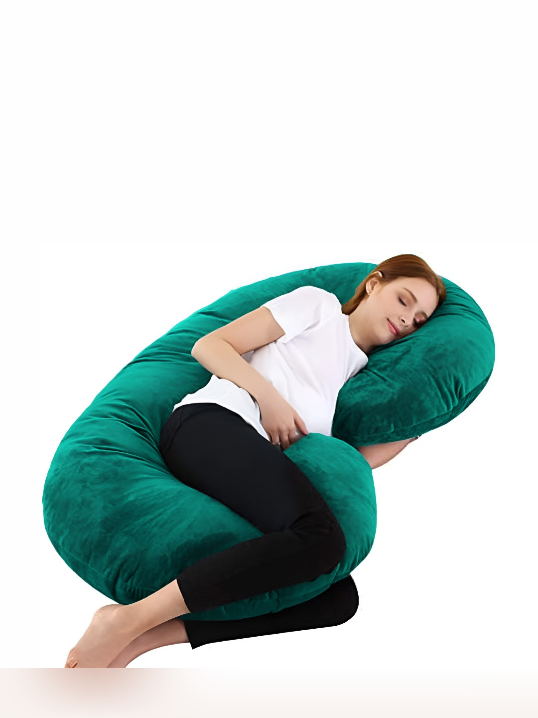 Mom's Moon Turquoise Blue Solid Faux Velvet Lightweight Firm Fibre Maternity Pillow-25.4 x 76.3 x 135 cm