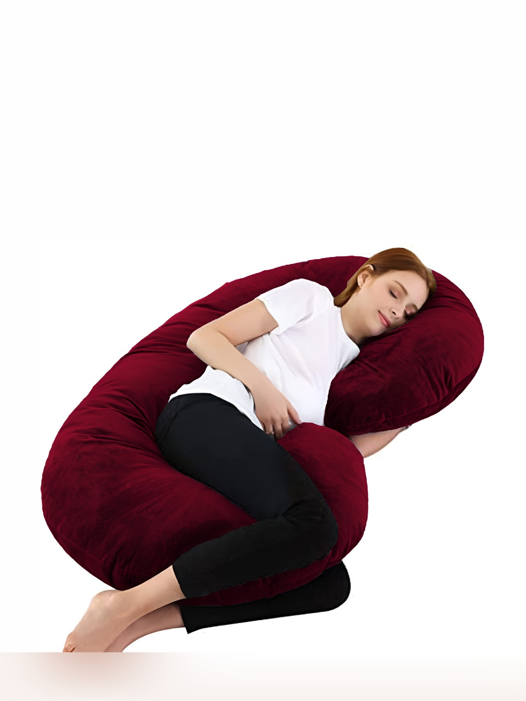 Mom's Moon Maroon Solid Faux Velvet Lightweight Firm Fibre Maternity Pillow-25.4 x 76.3 x 135 cm