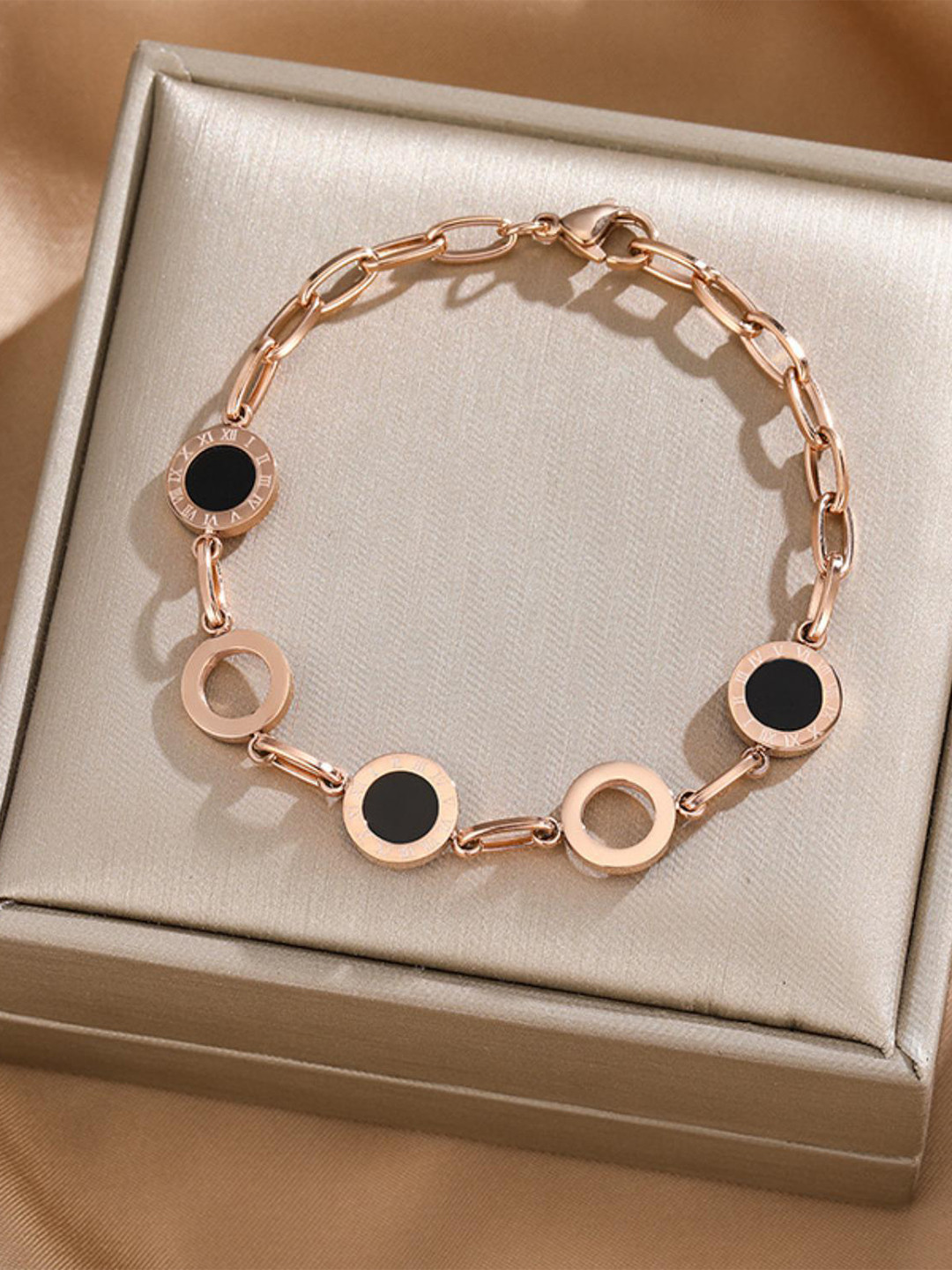MYKI Stainless Steel Cubic Zirconia Rose Gold-Plated Link Bracelet