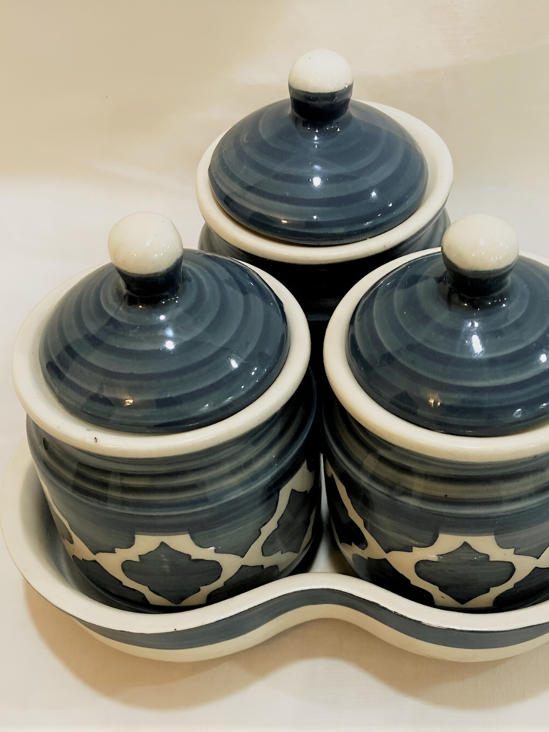 Your Local Store Grey Floral Ceramic Dishwasher Safe 3 Piece Clip-On Box Container Set-200ml