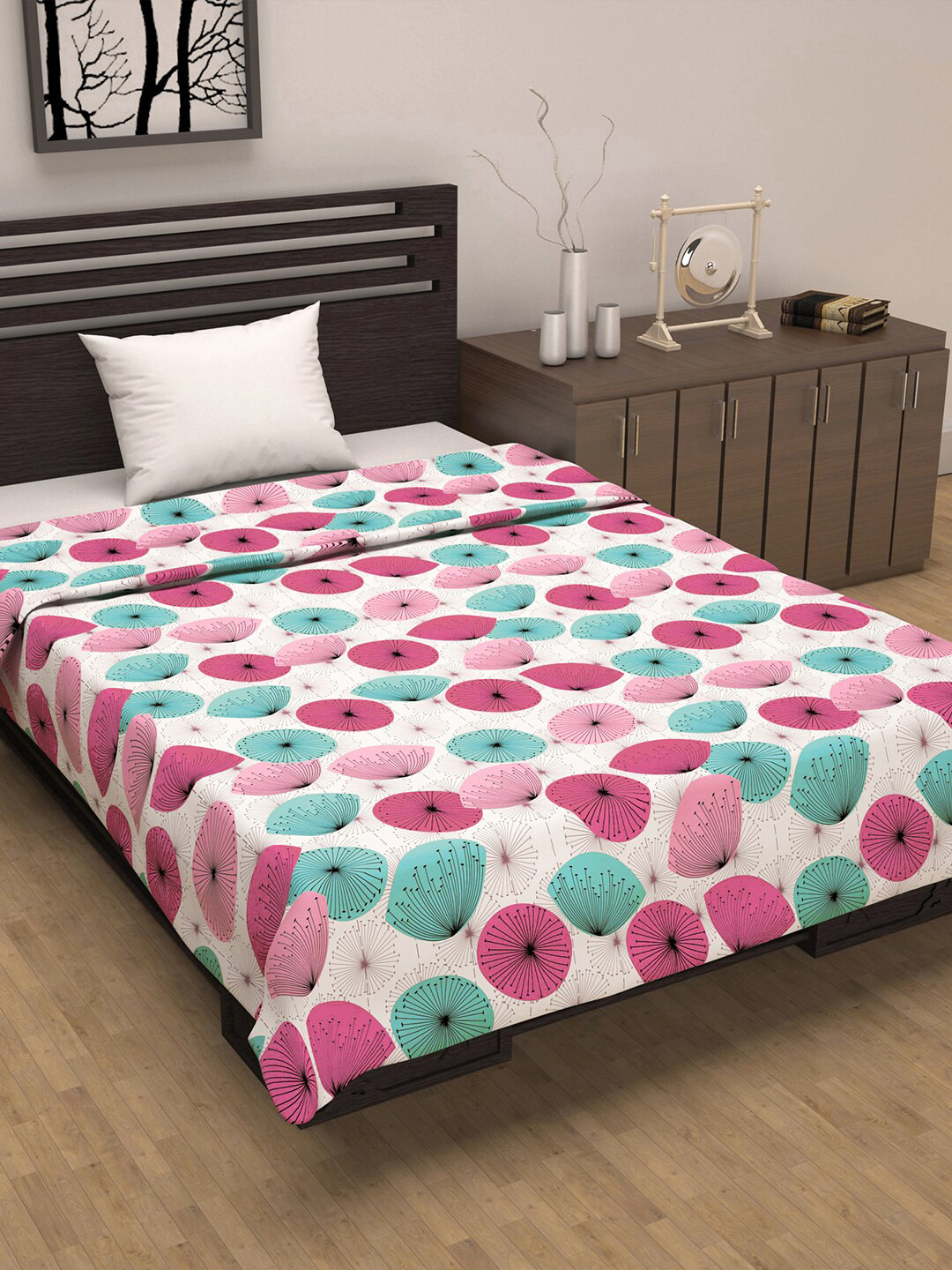 Divine Casa prism Pink Floral Cotton AC Room 120 GSM Single Bed Dohar