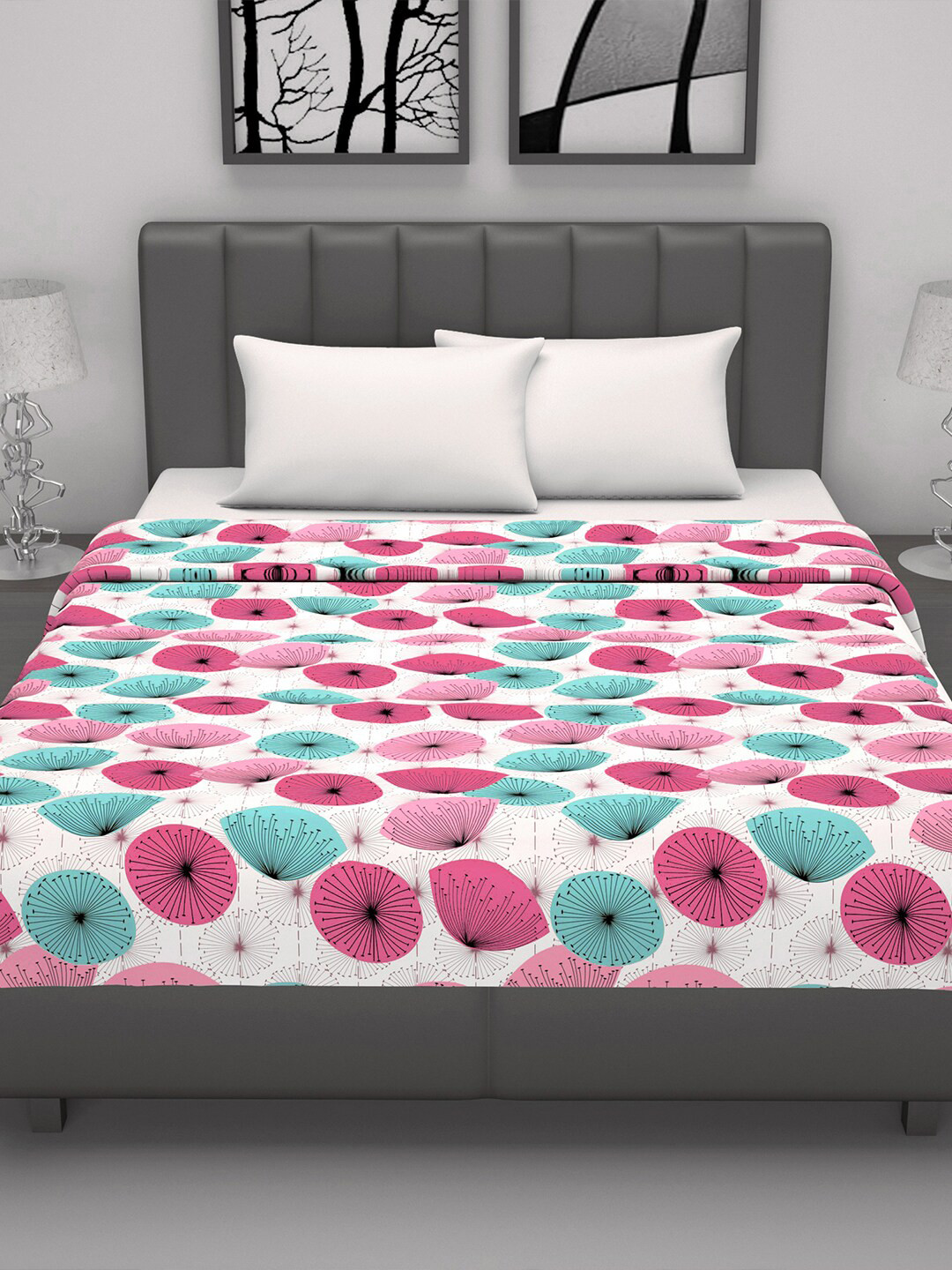 Divine Casa prism Pink Floral Cotton AC Room 120 GSM Double Bed Dohar