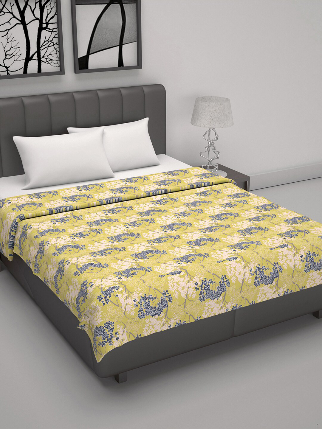 Divine Casa prism Yellow Floral Cotton AC Room 120 GSM Single Bed Dohar