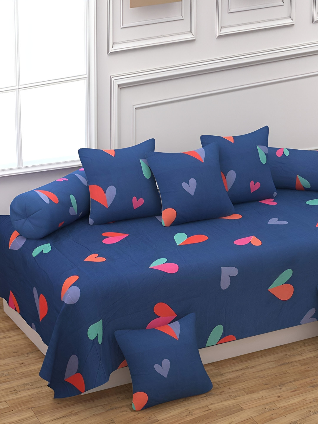 DECOR VATIKA Blue 8 Pieces Geometric Diwan Set