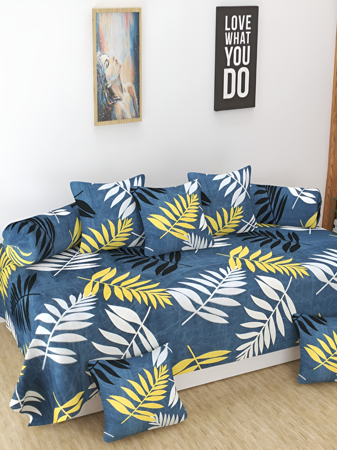 DECOR VATIKA Grey 8 Pieces Printed Diwan Set