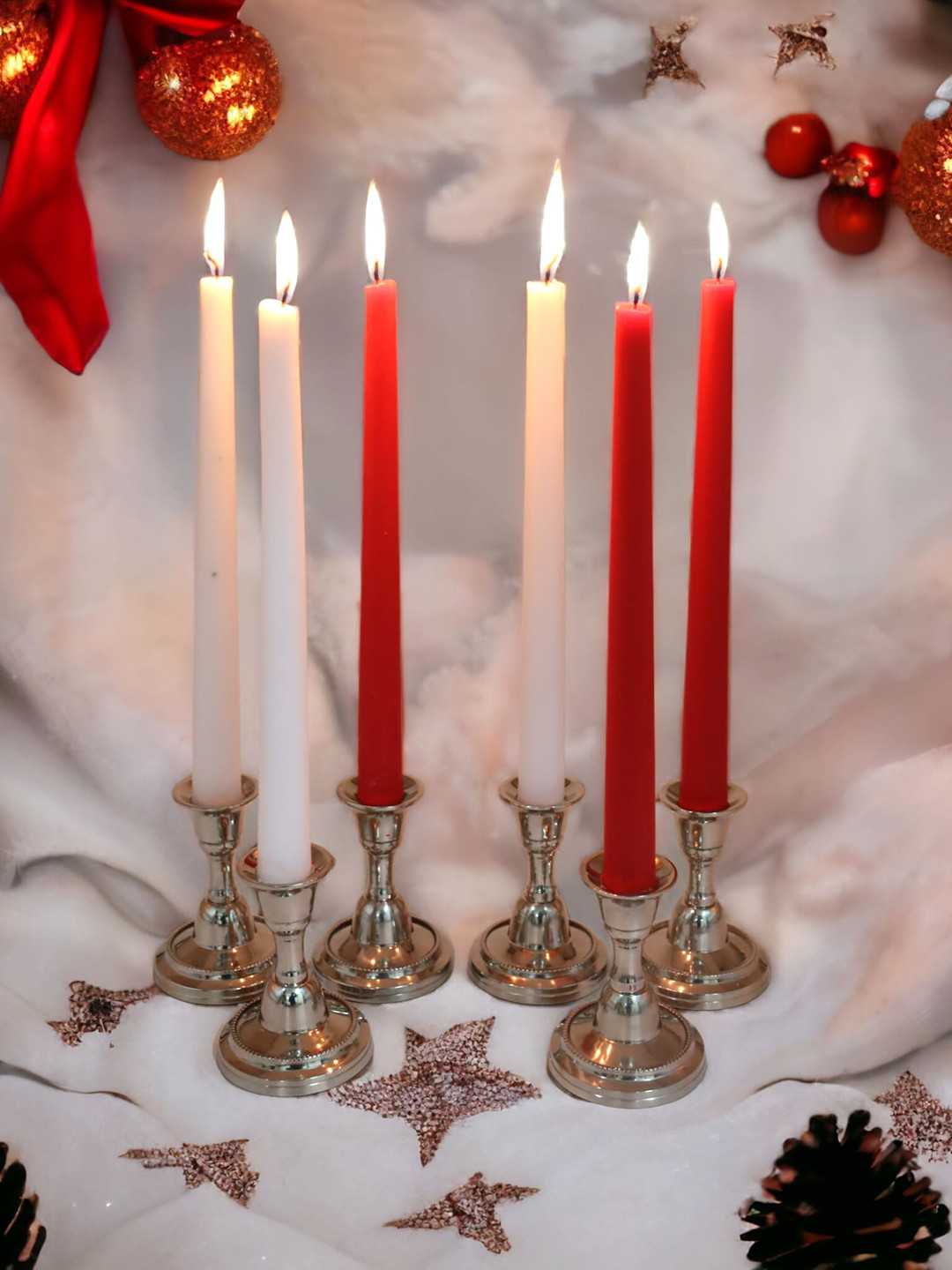 HOSLEY Assorted Dinner Celebration 6Pcs Smokeless Solid Tapered Regular Pillar Candles