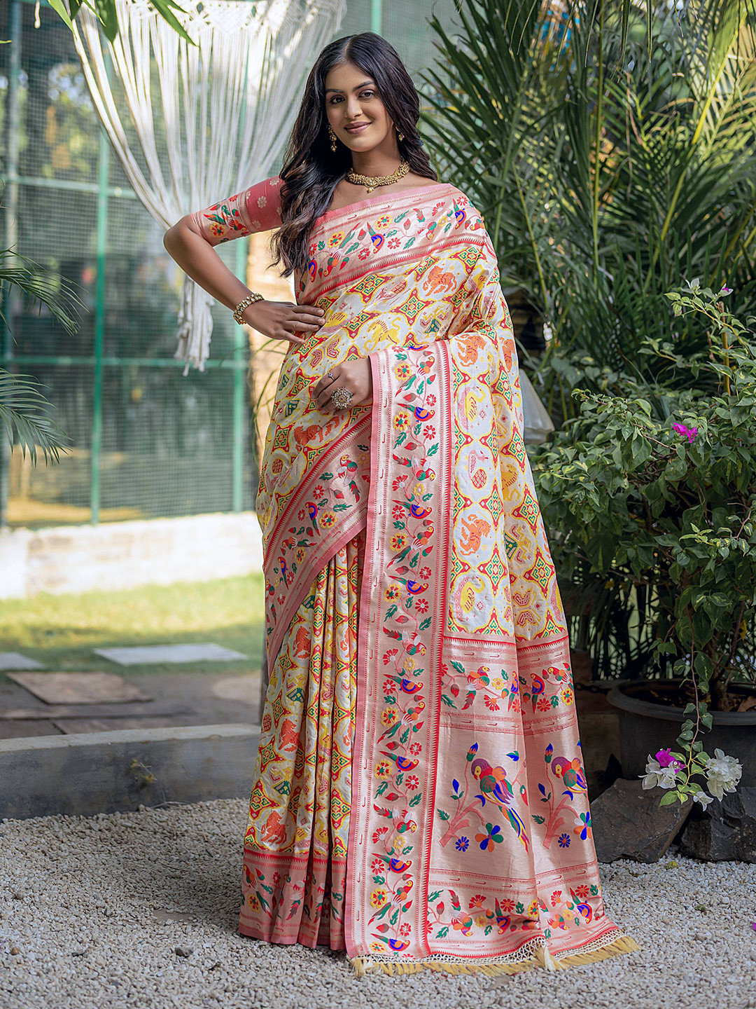 VISHNU WEAVES Ethnic Motifs Zari Designer Paithani Saree
