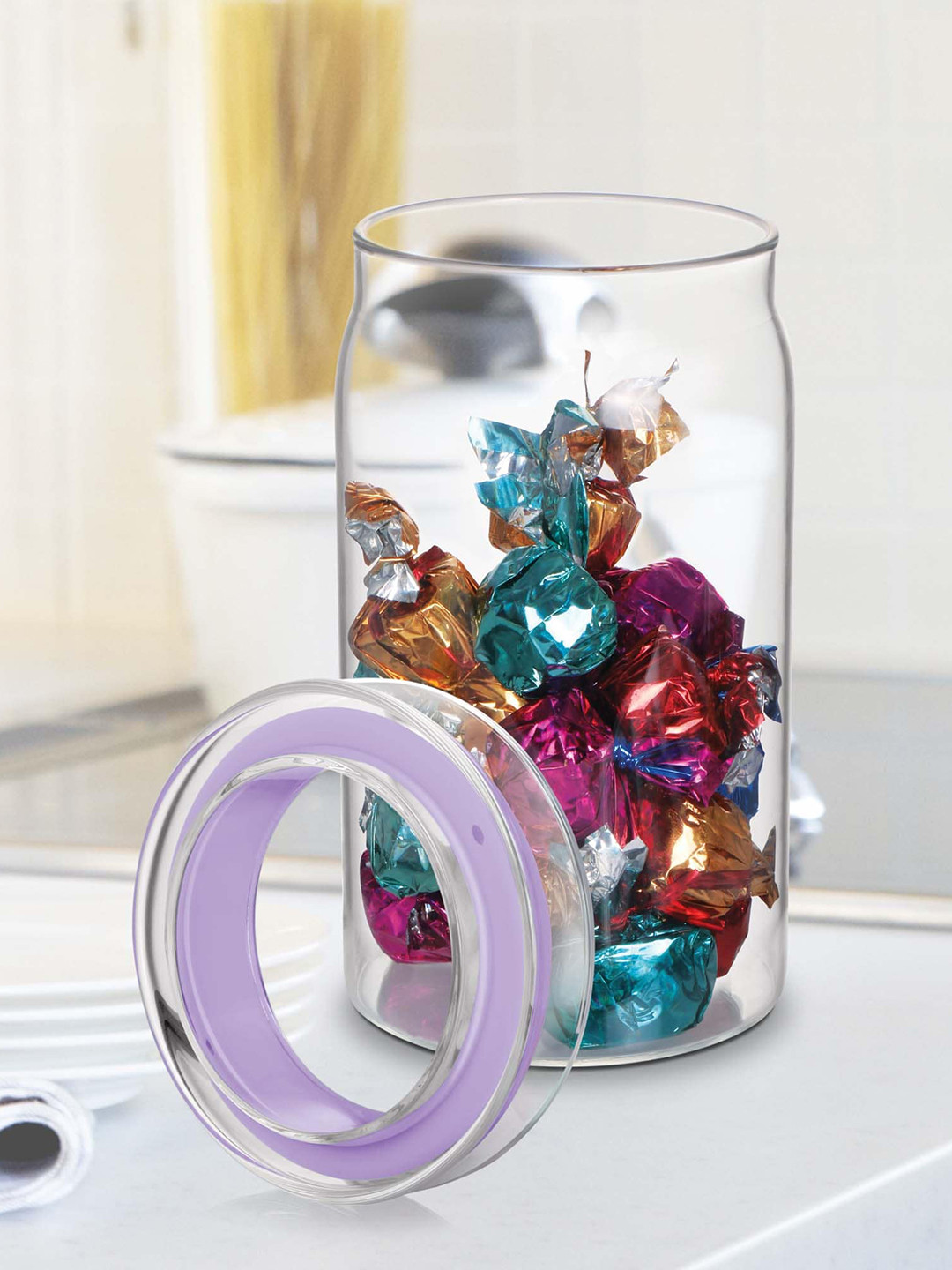 Treo Alin Transparent Glass Microwave Safe Flip Top Canister-1L