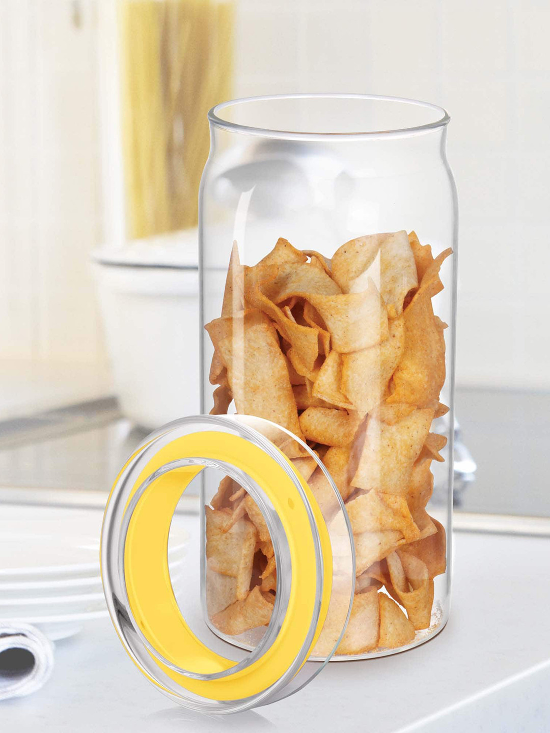 Treo Alin Transparent Glass Microwave Safe Flip Top Canister-1.2L