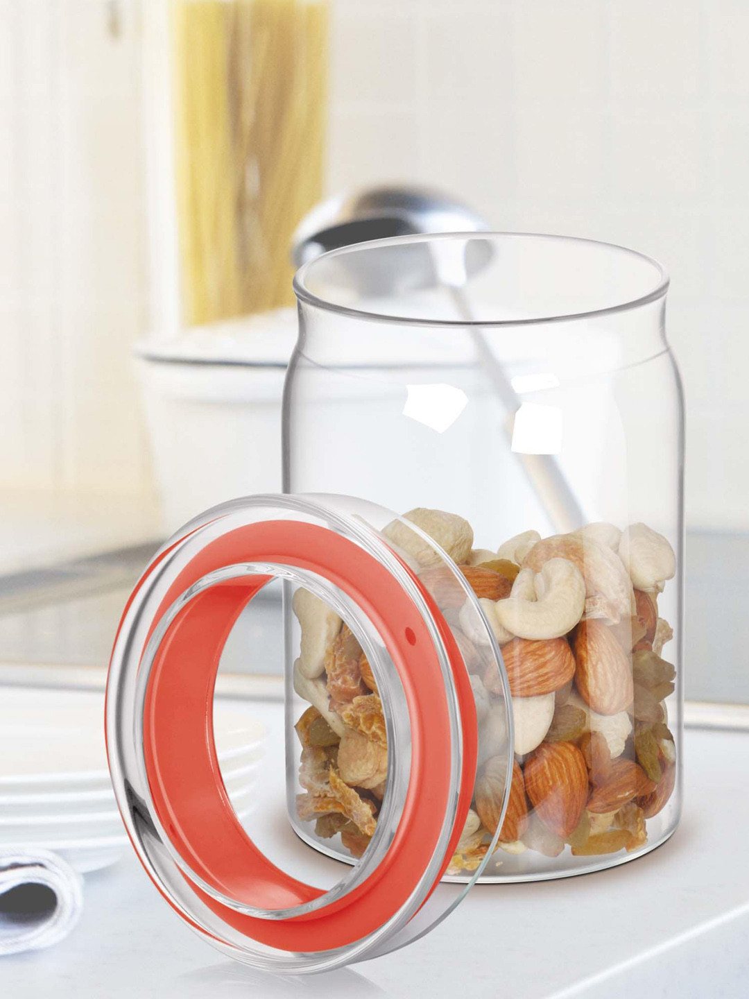 Treo Alin Transparent Glass Microwave Safe 2 Piece Screw Top Canister-800ml