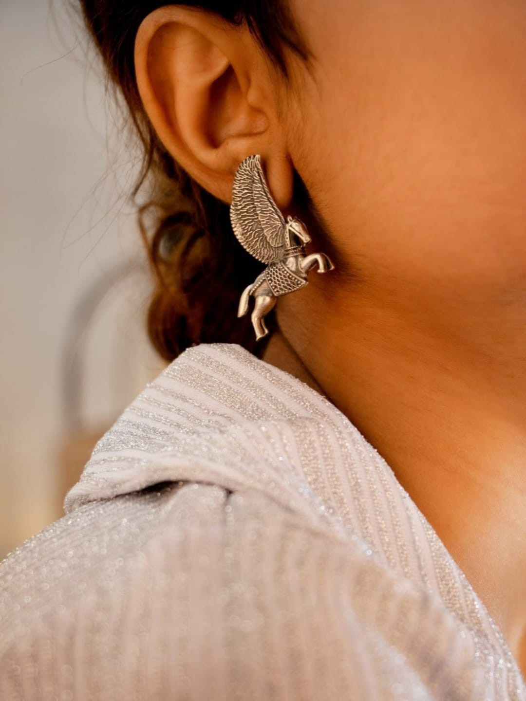 Binnis Wardrobe Silver-Plated Oxidised Animal Shaped Studs Earrings