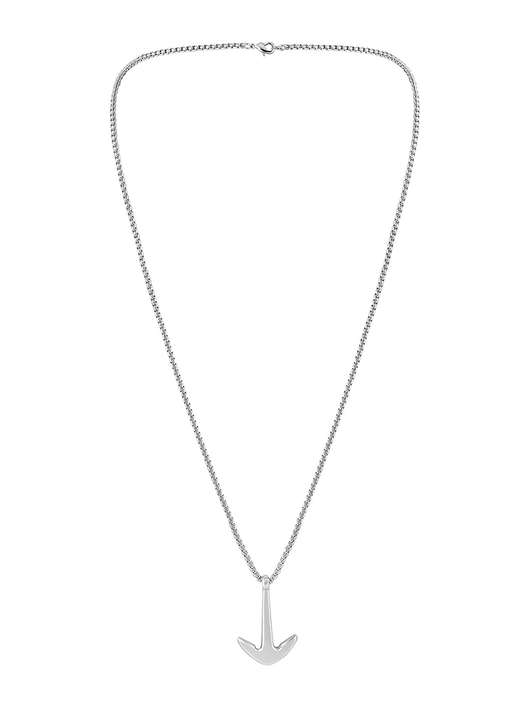 Mahi Rhodium-Plated Ship Anchor Pendant With Chain