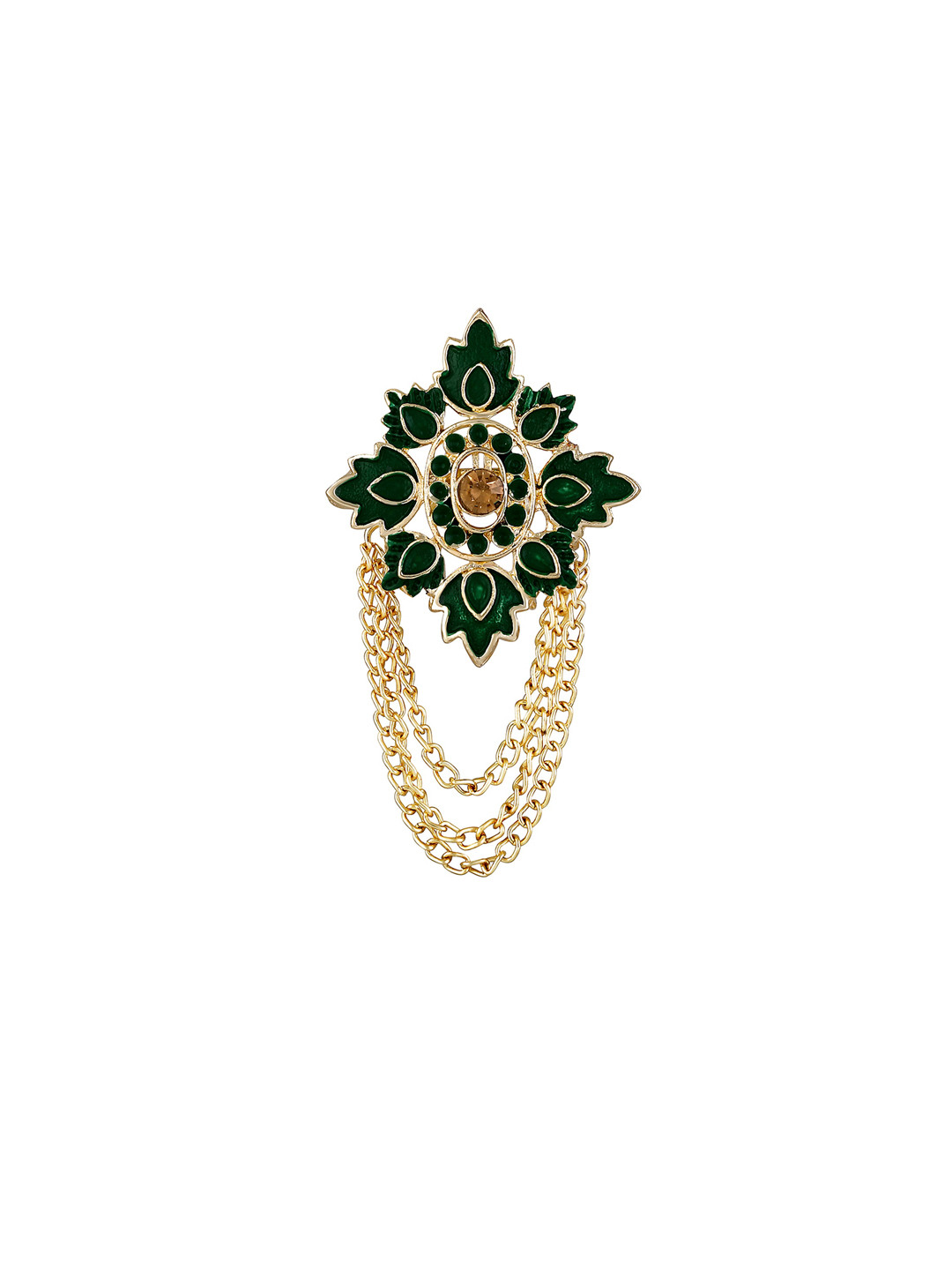 Mahi Men Meenakari Work Mapel Leaf & Layered Chain Shervani Brooch