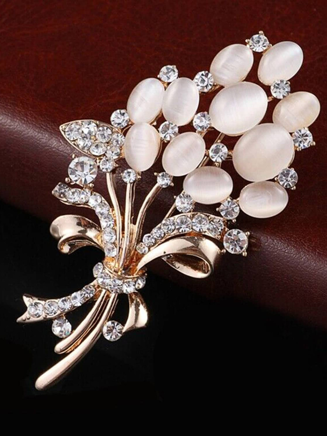 Mahi Women Stone Studded Opal Wheat Flower Bouquet Brooch