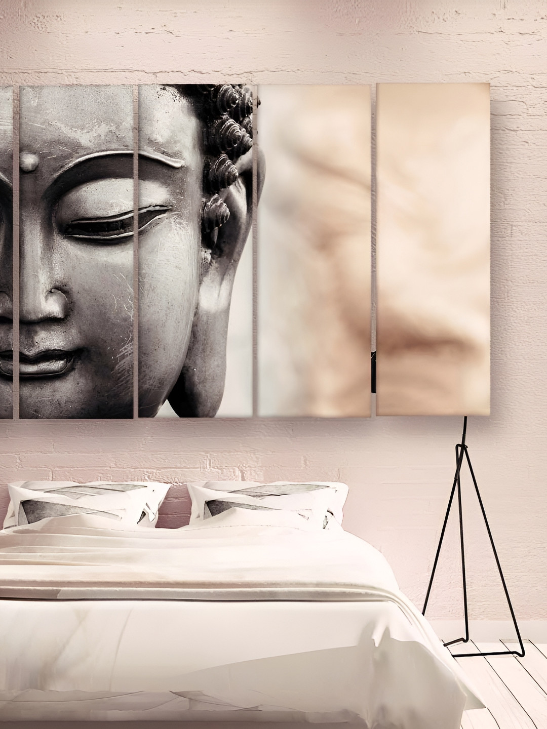 Casperme 5 Pieces Grey Skyline Buddha Wooden Wall Art