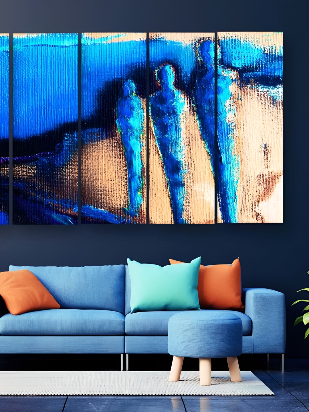 Casperme 5 Pieces Blue 7 Cream Abstract Wooden Wall Art