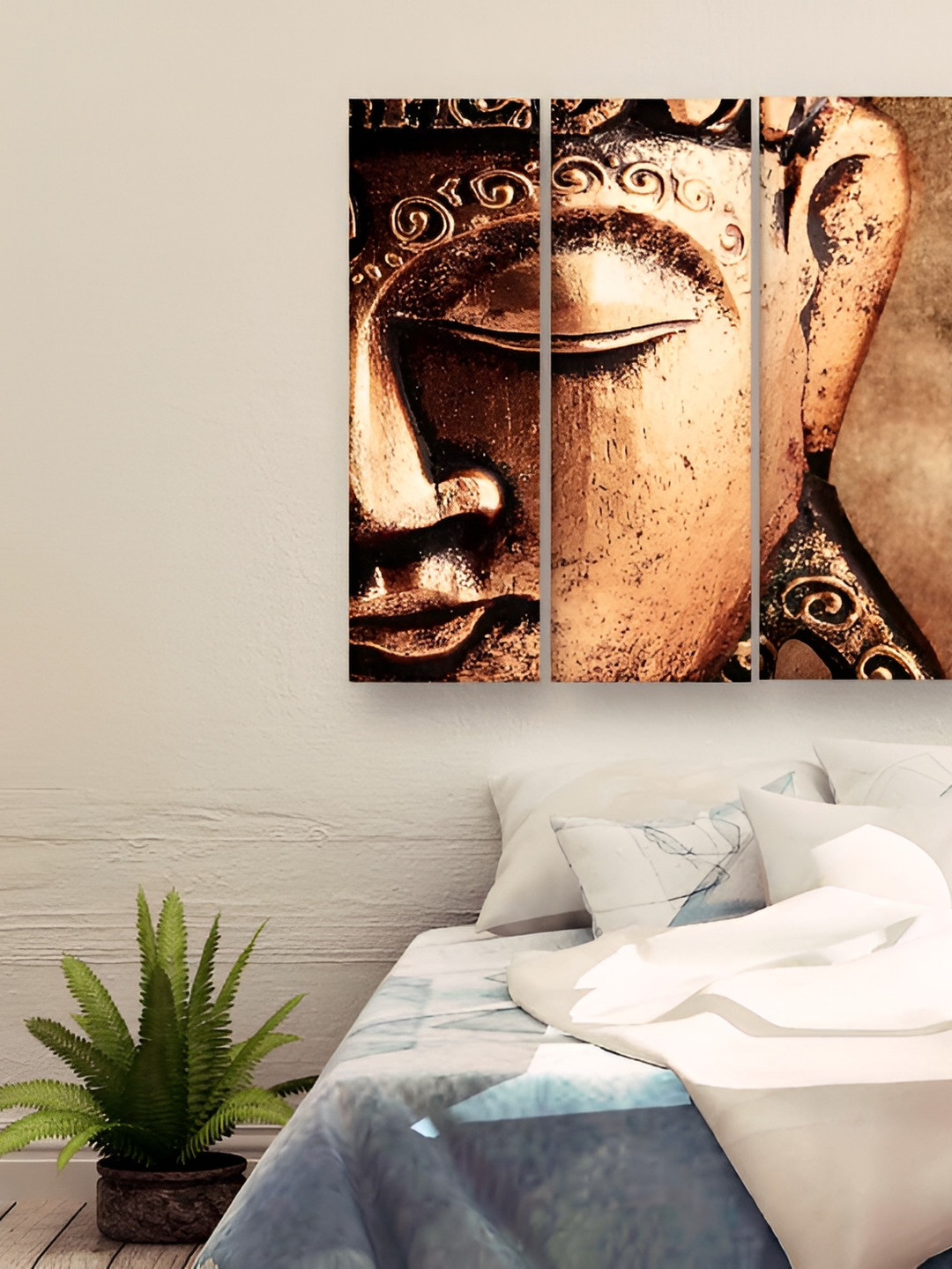Casperme 5 Pieces Coffee Brown Buddha Wooden Wall Art