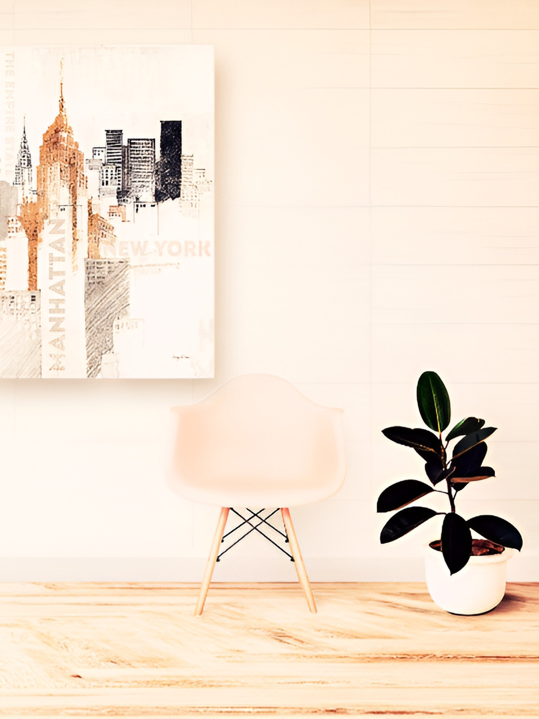 Casperme 5 Pieces Peach & Black Painting Wooden Wall Art